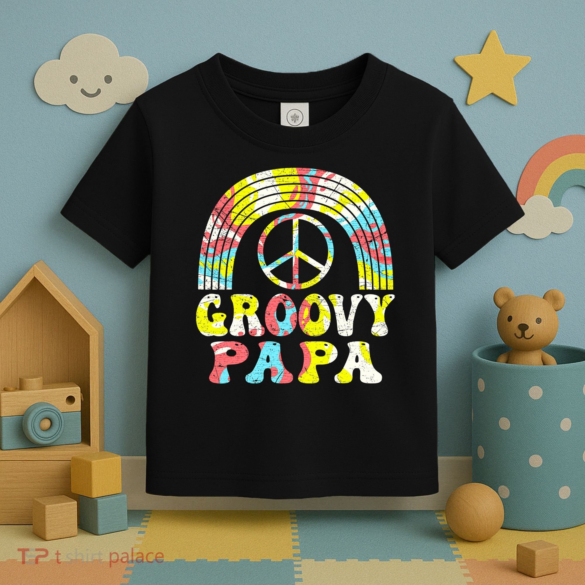 Groovy Papa 70s Aesthetic Nostalgia 1970s Retro Groovy Dad Toddler T-Shirt