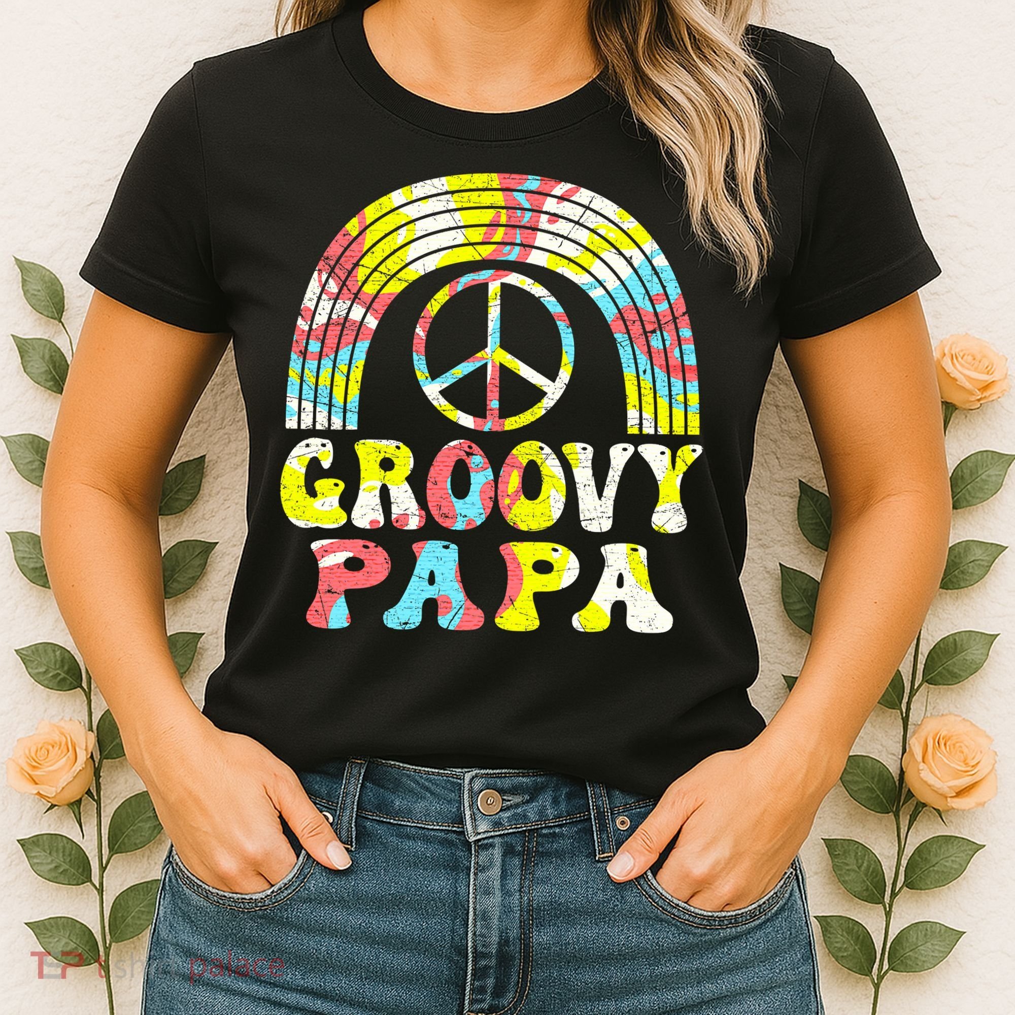 Groovy Papa 70s Aesthetic Nostalgia 1970s Retro Groovy Dad Women's T-Shirt