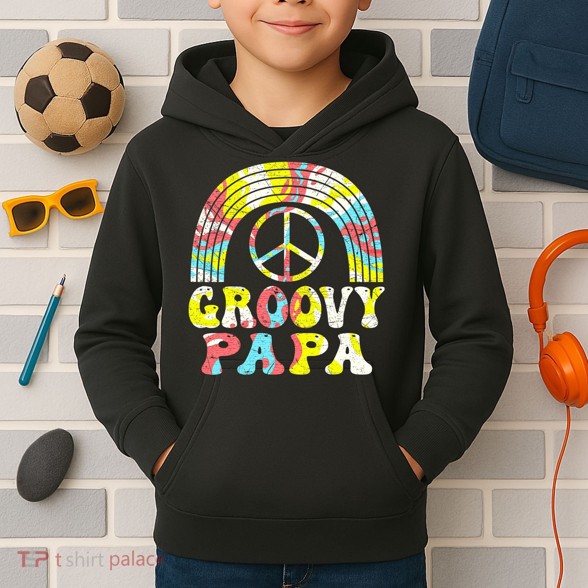 Groovy Papa 70s Aesthetic Nostalgia 1970s Retro Groovy Dad Kids Hoodie