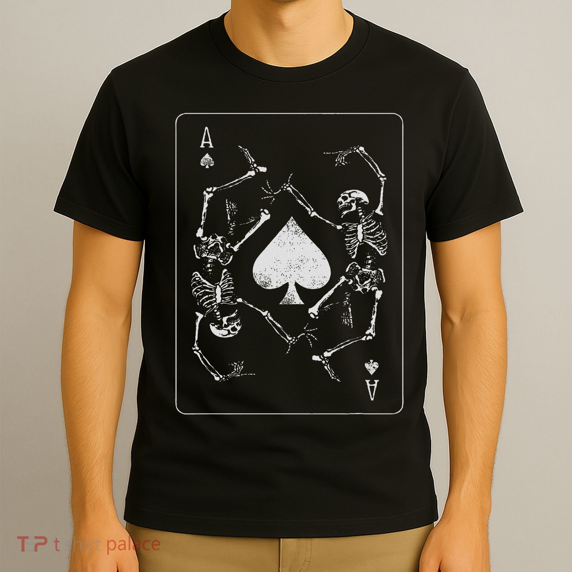 Goth Punk Ace Of Spades Card Shark Gambler Skeleton T-Shirt