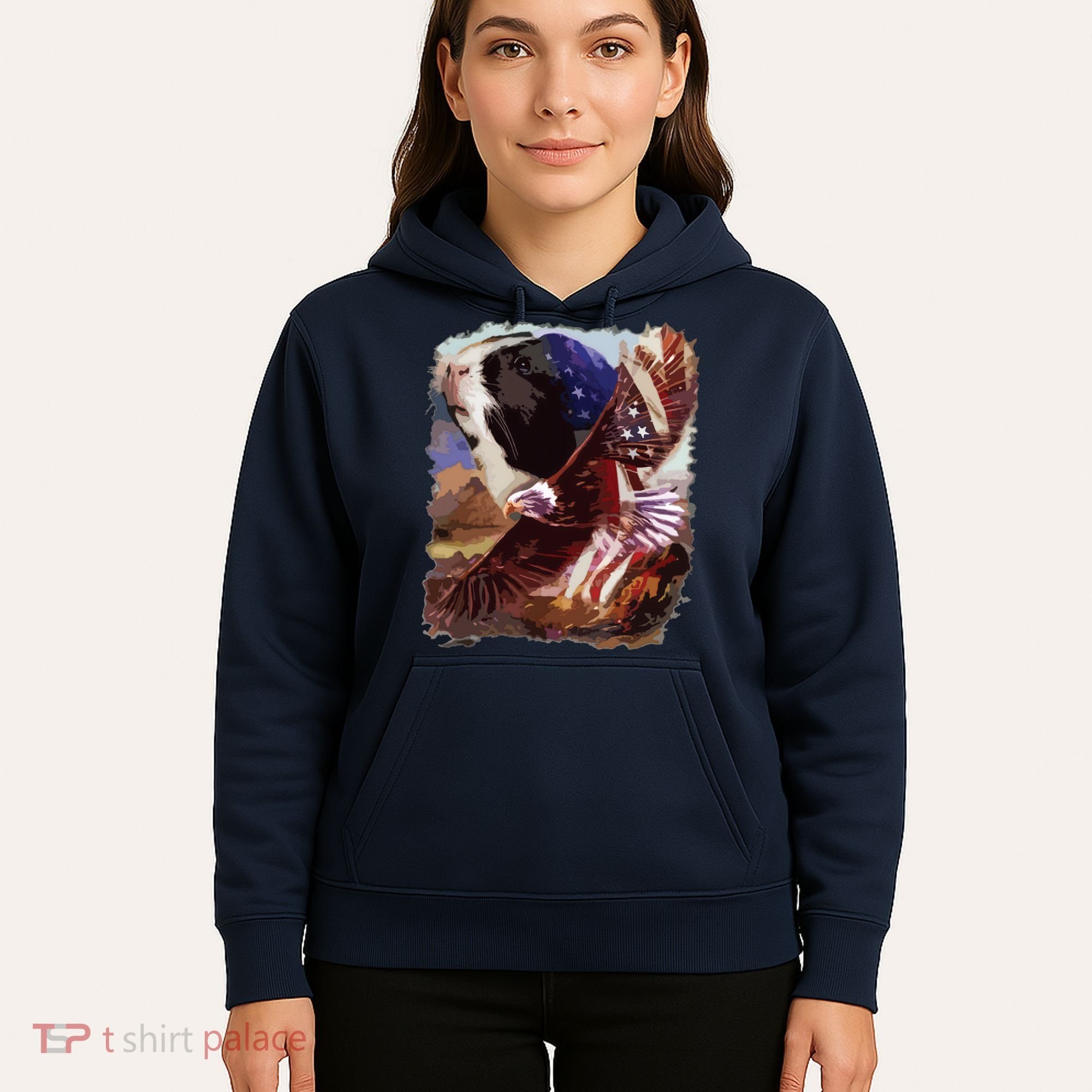 Guinea Pig American Flag 4th July Independence Eagle Hoodie