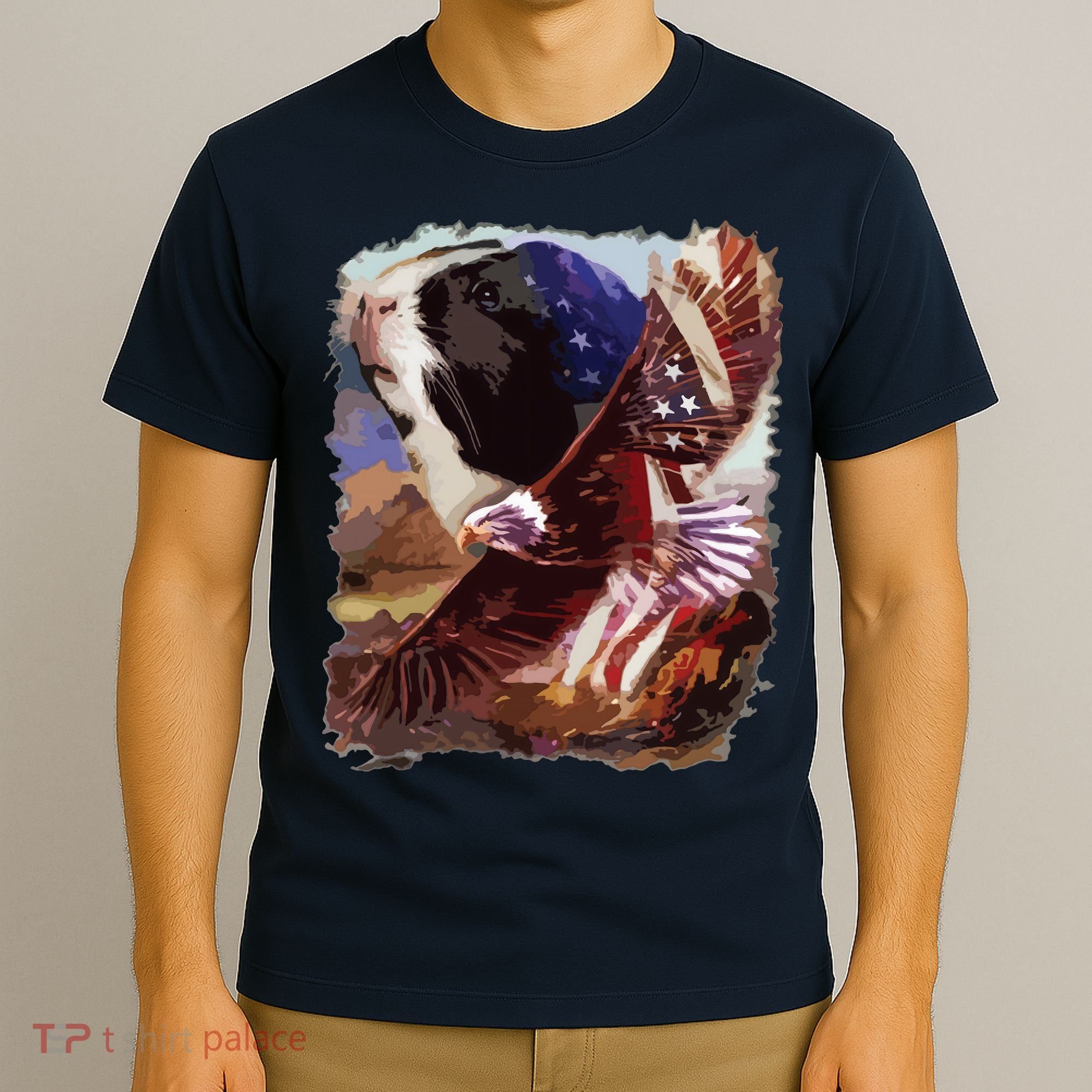 Guinea Pig American Flag 4th July Independence Eagle T-Shirt