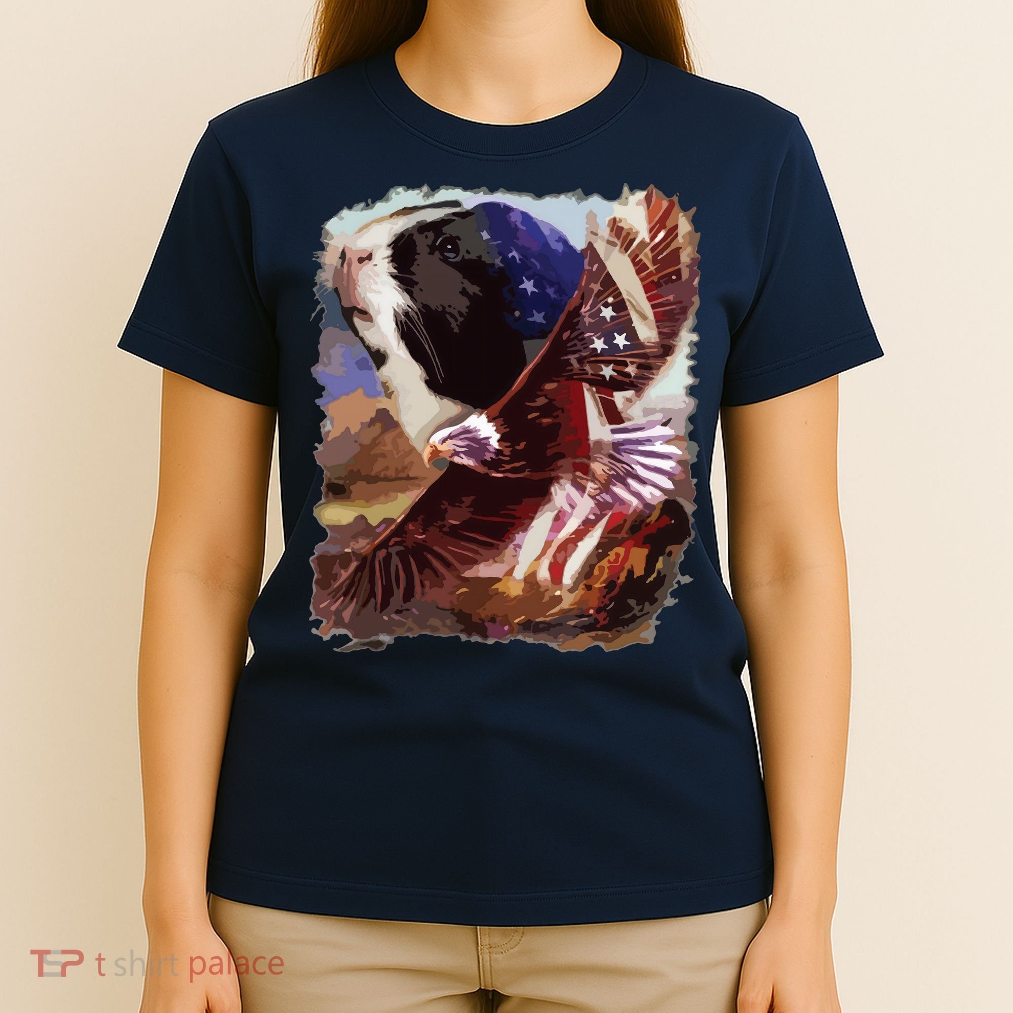 Guinea Pig American Flag 4th July Independence Eagle T-Shirt