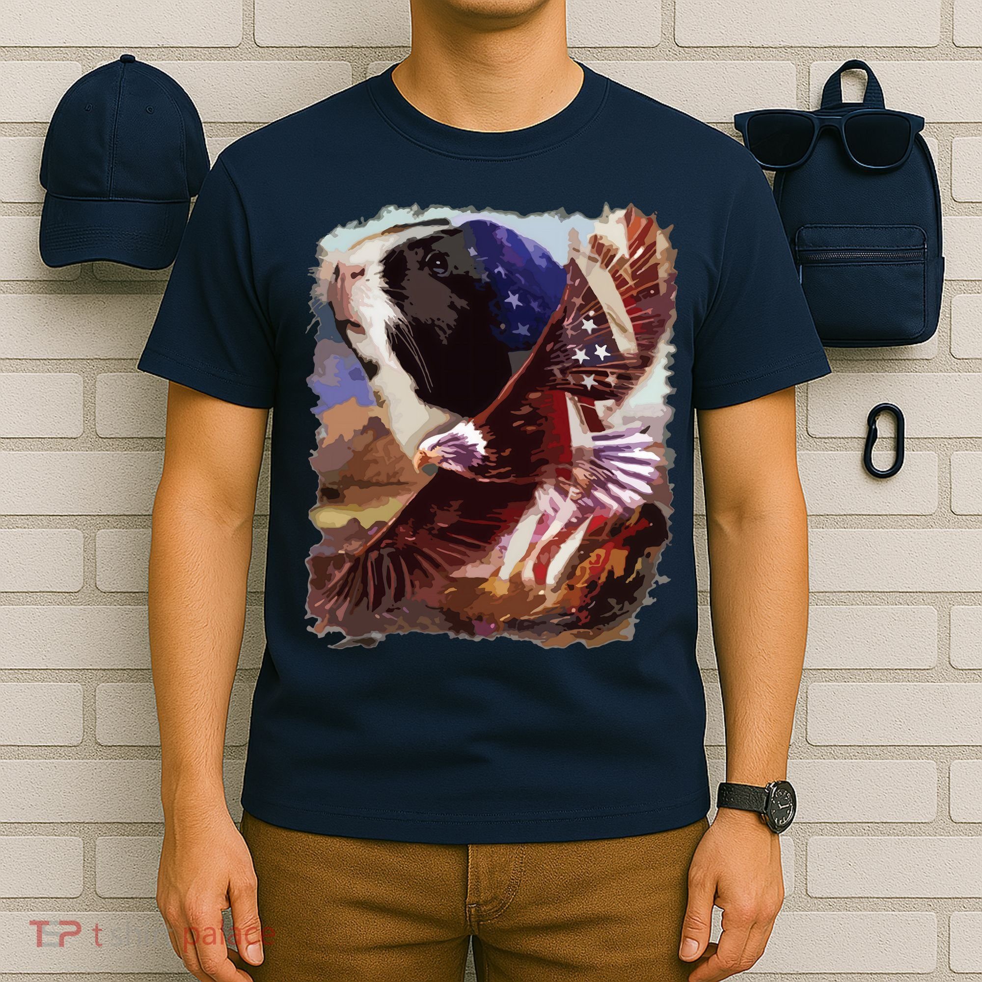 Guinea Pig American Flag 4th July Independence Eagle T-Shirt