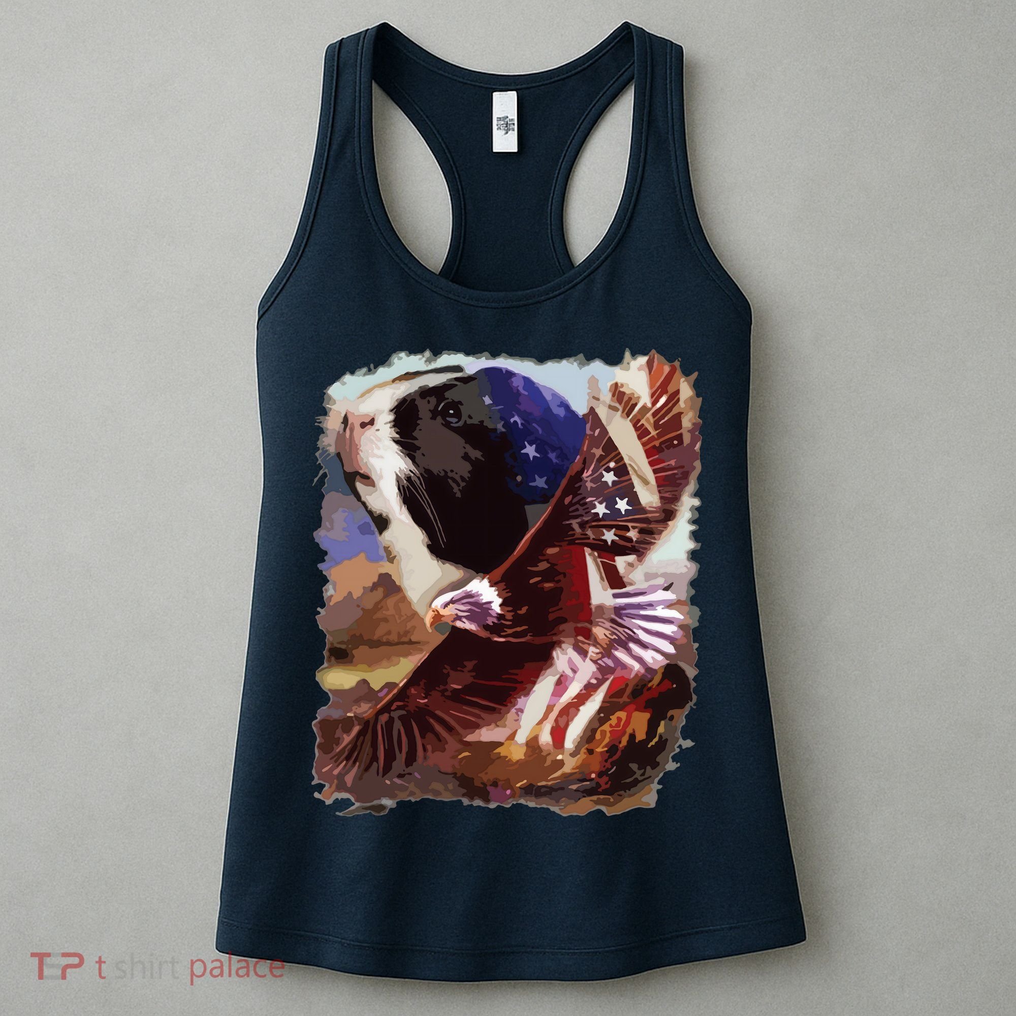 Guinea Pig American Flag 4th July Independence Eagle Women's Tank Top