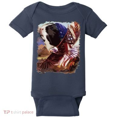 Guinea Pig American Flag 4th July Independence Eagle Baby Bodysuit