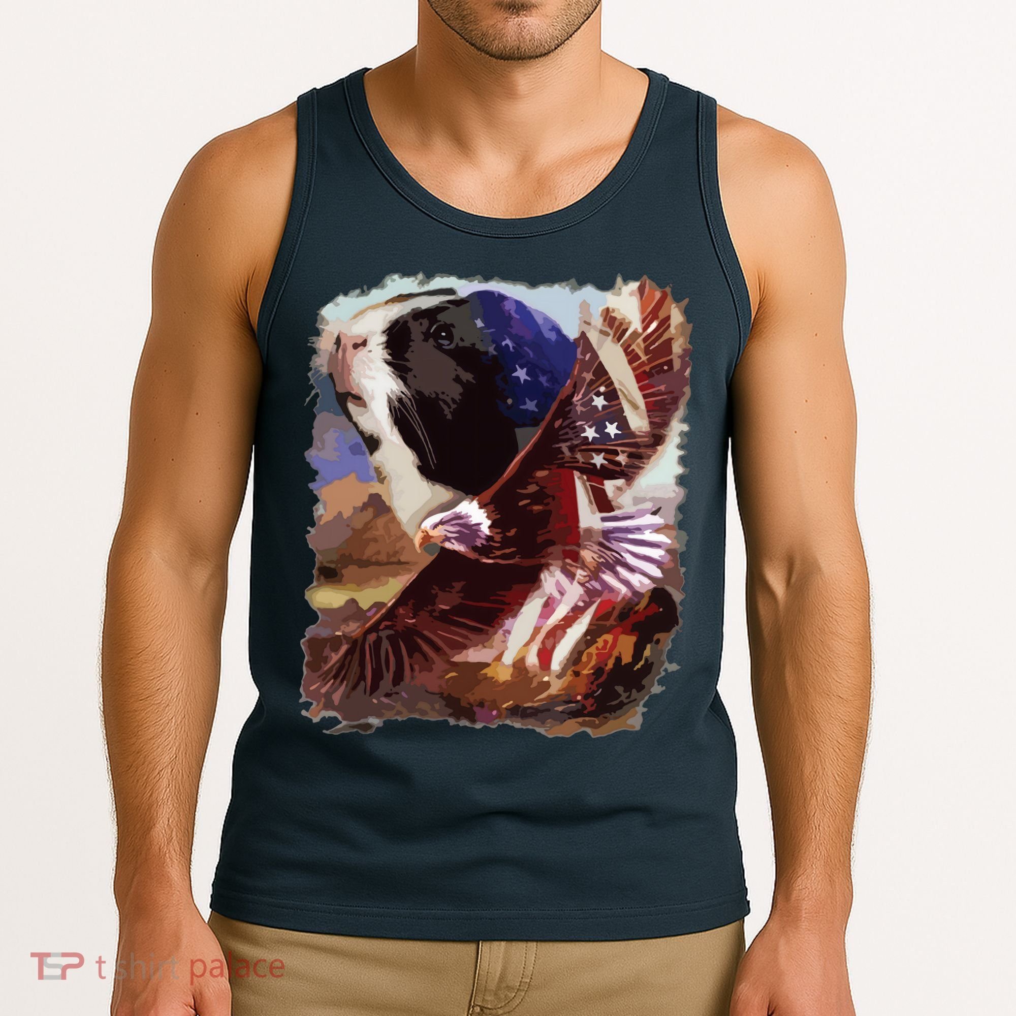 Guinea Pig American Flag 4th July Independence Eagle Tank Top