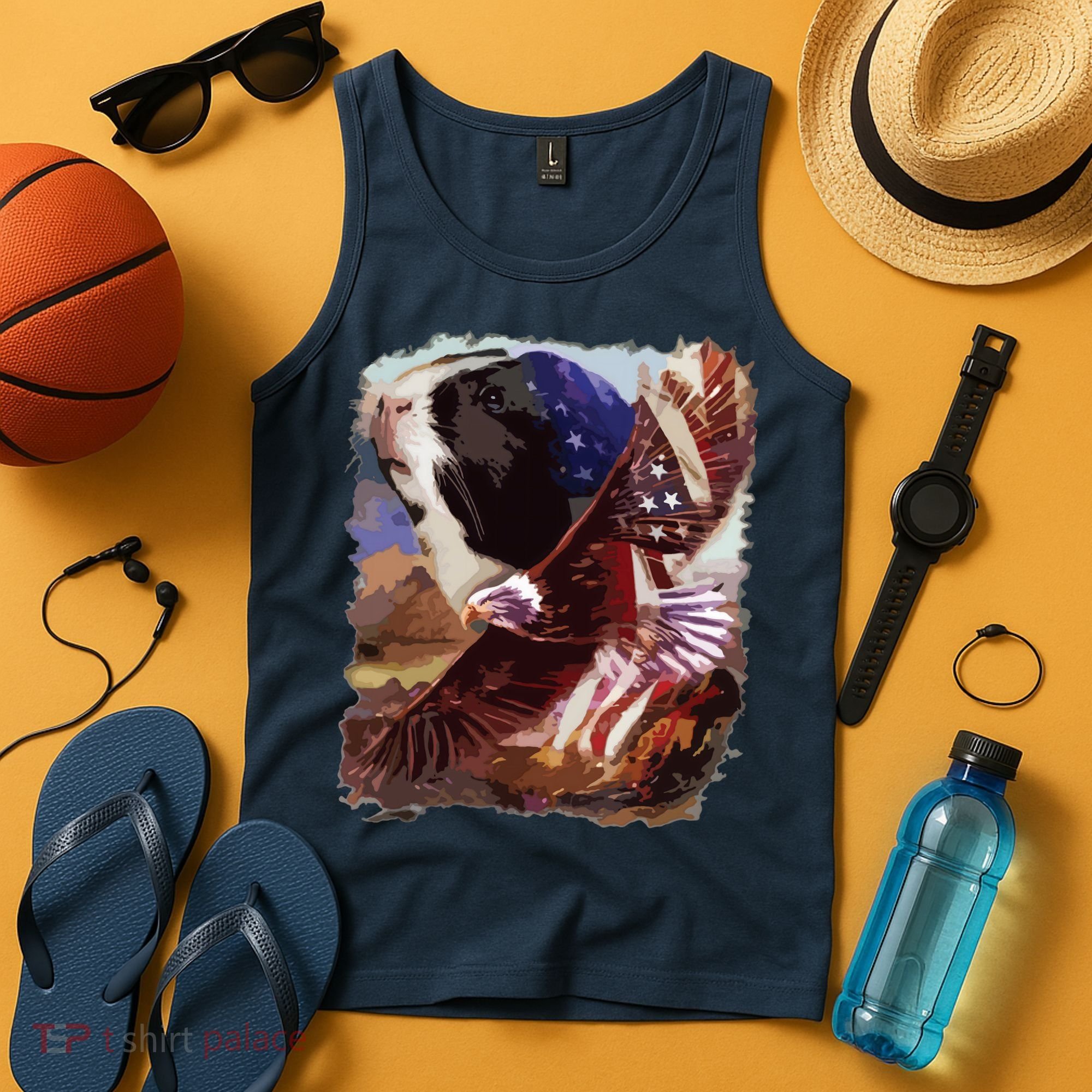 Guinea Pig American Flag 4th July Independence Eagle Tank Top