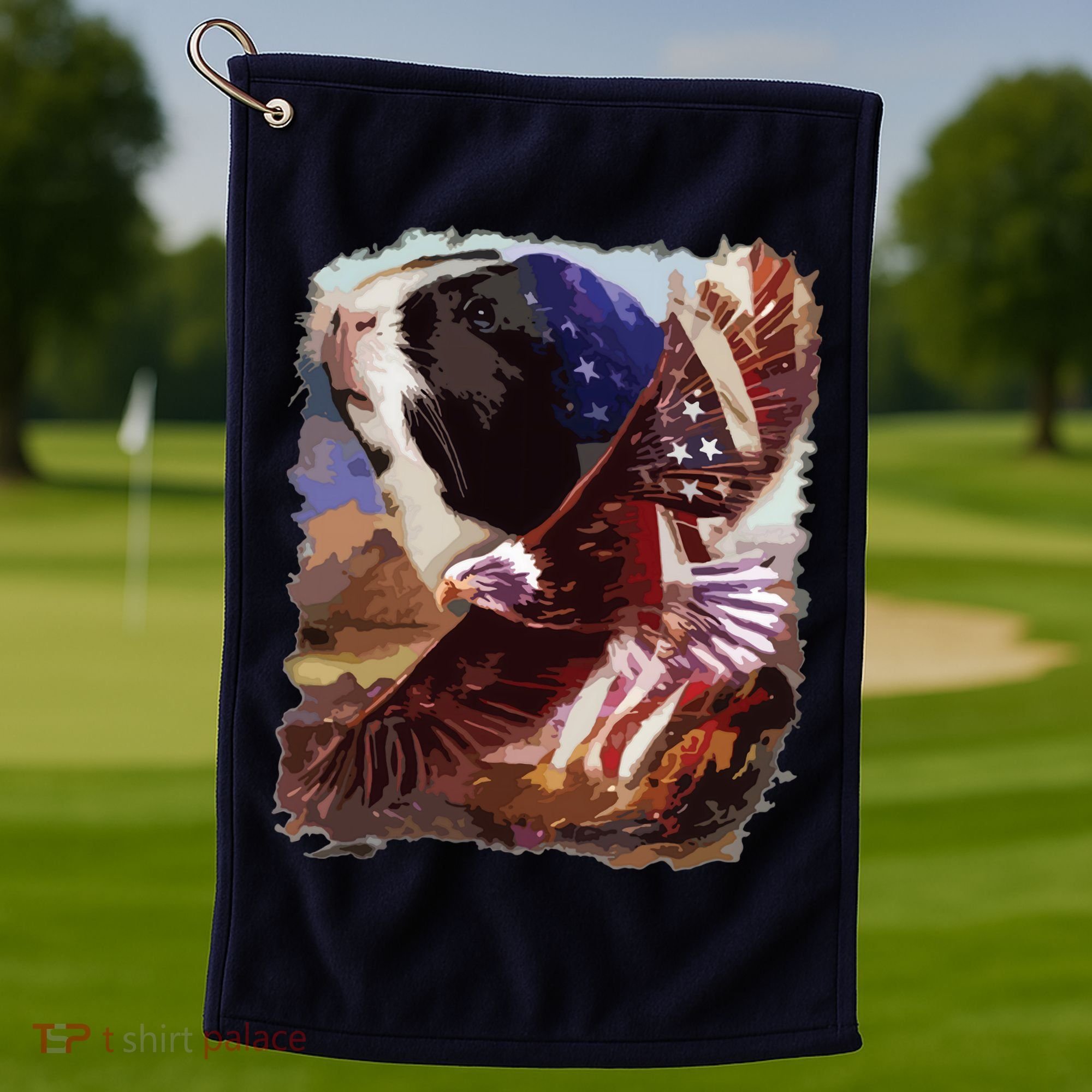 Guinea Pig American Flag 4th July Independence Eagle Golf Towel