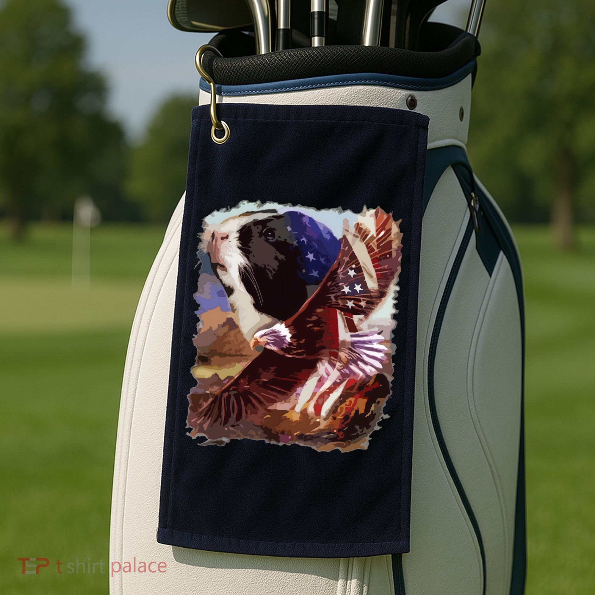 Guinea Pig American Flag 4th July Independence Eagle Golf Towel