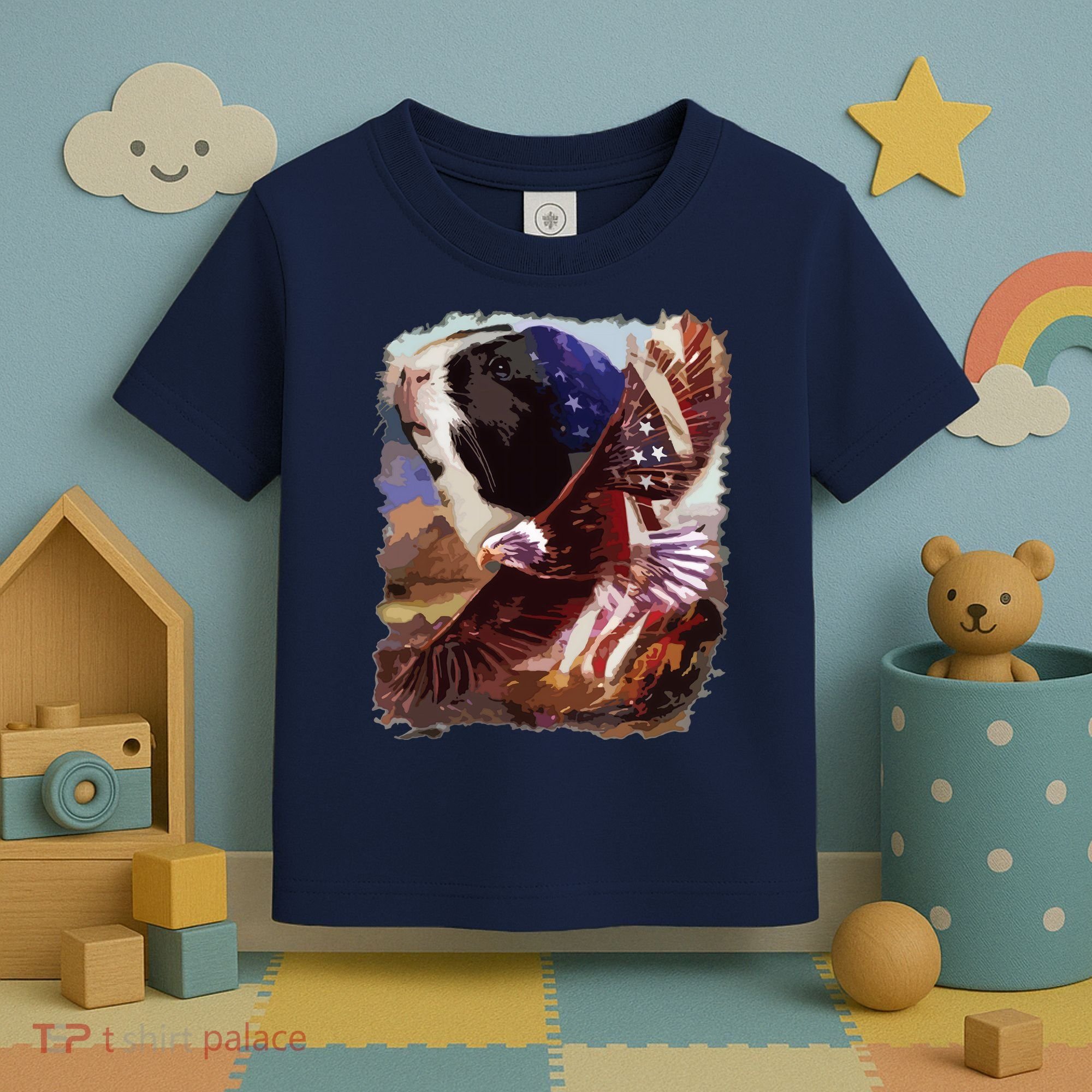 Guinea Pig American Flag 4th July Independence Eagle Toddler T-Shirt