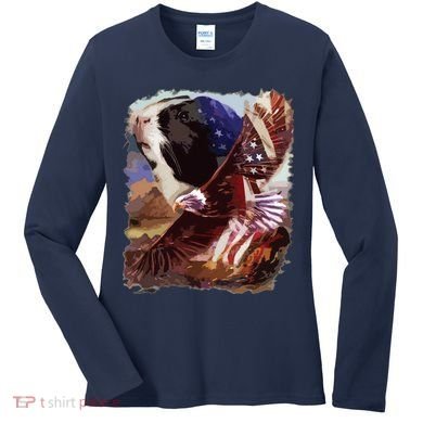 Guinea Pig American Flag 4th July Independence Eagle Women's Long Sleeve Shirt