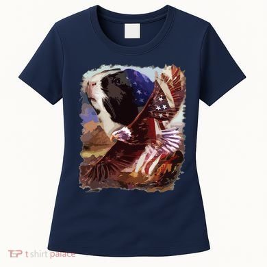 Guinea Pig American Flag 4th July Independence Eagle Women's T-Shirt