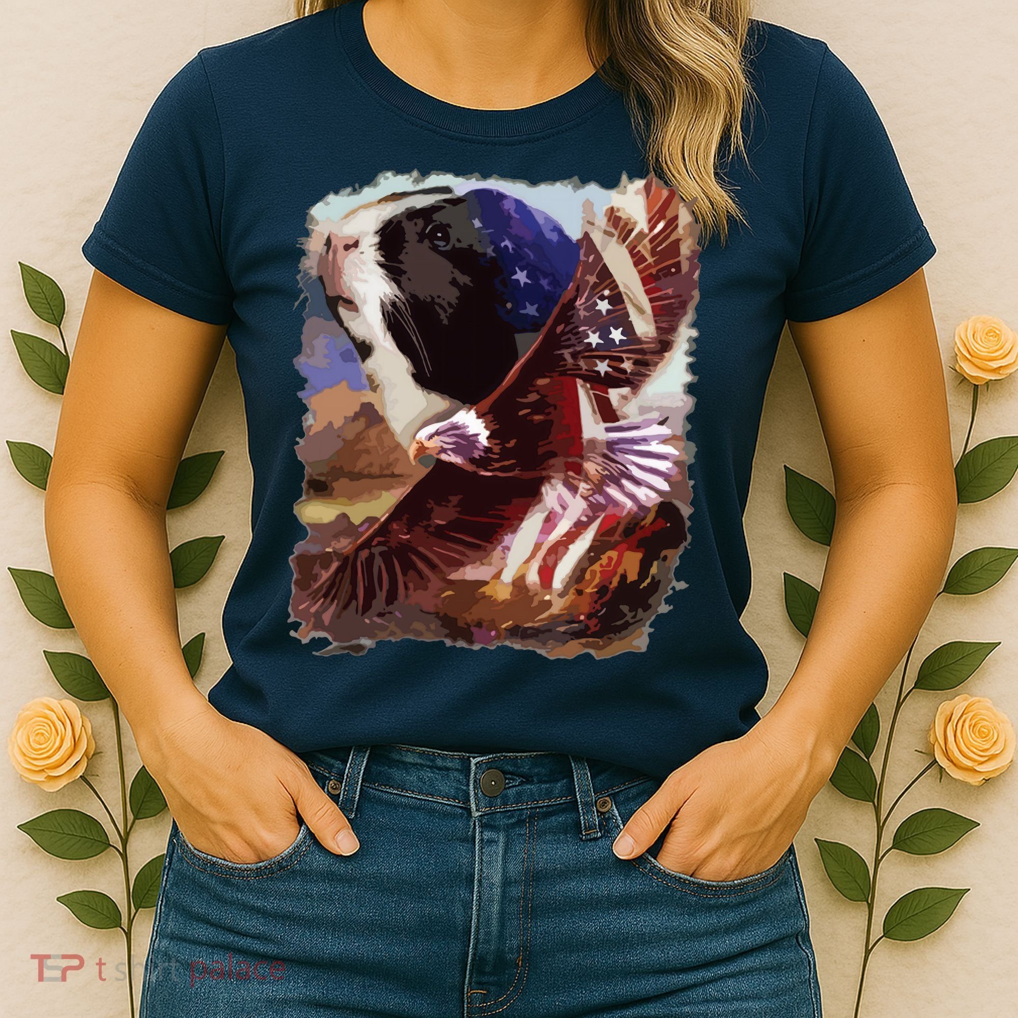 Guinea Pig American Flag 4th July Independence Eagle Women's T-Shirt