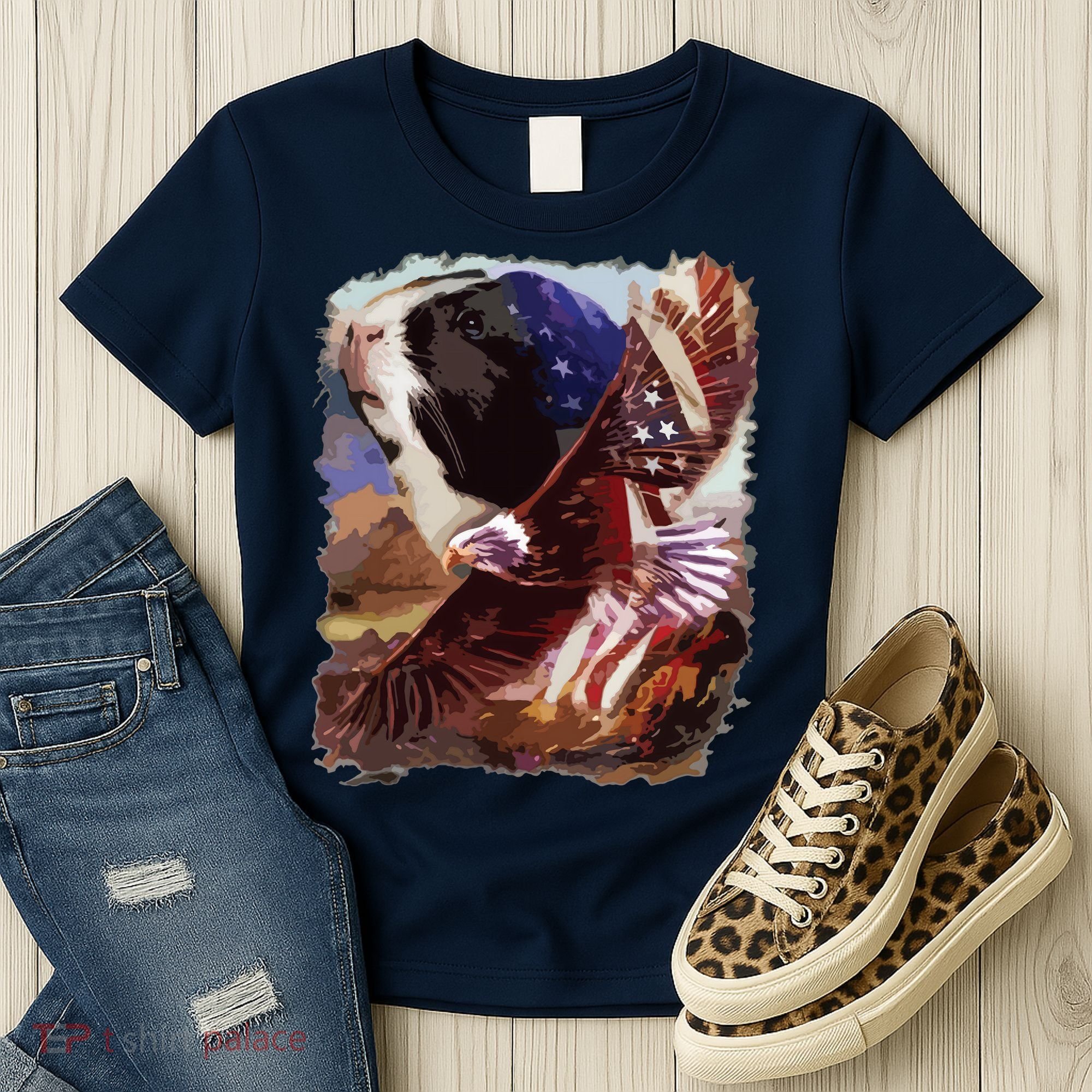 Guinea Pig American Flag 4th July Independence Eagle Women's T-Shirt