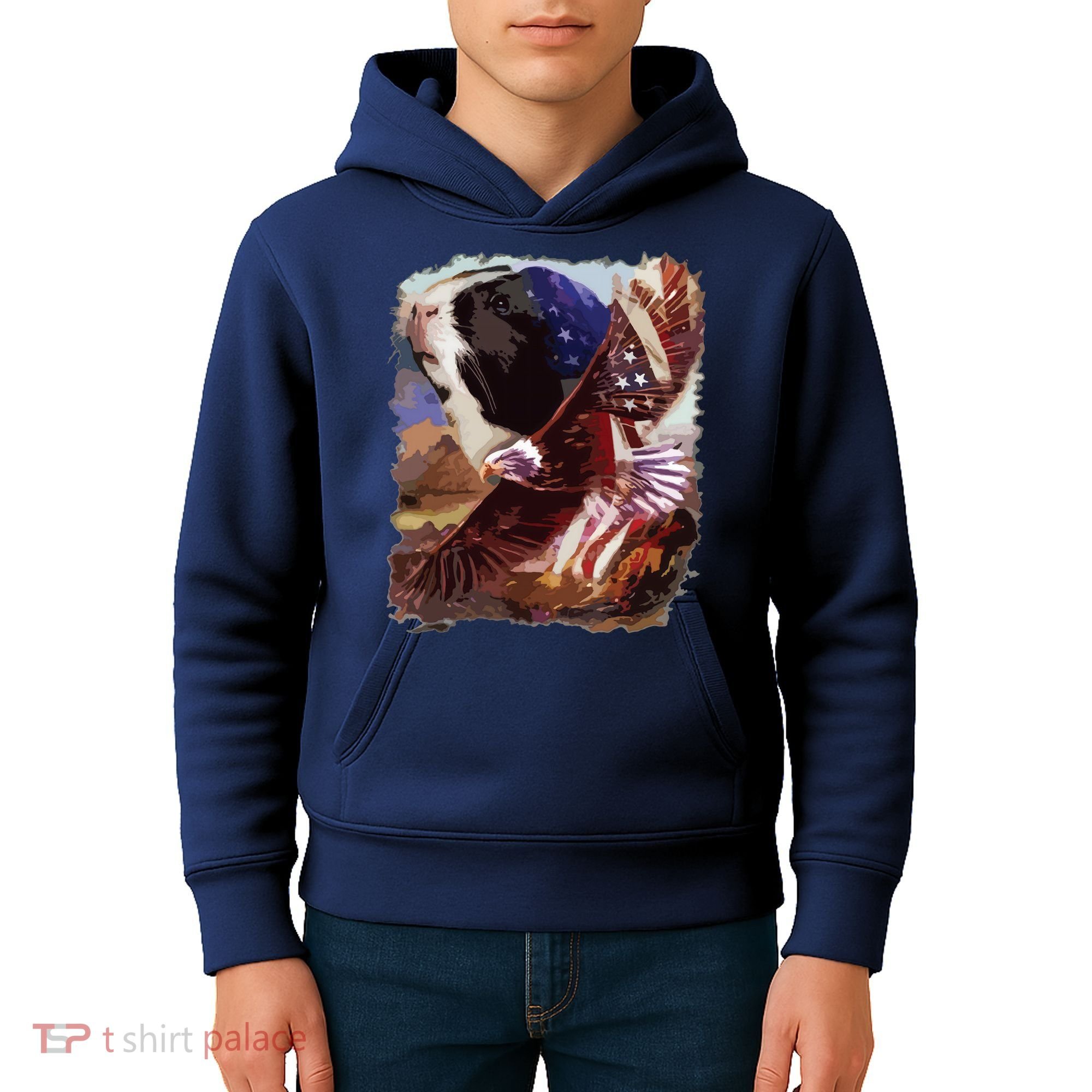 Guinea Pig American Flag 4th July Independence Eagle Kids Hoodie