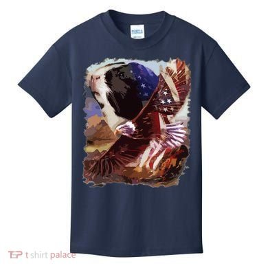 Guinea Pig American Flag 4th July Independence Eagle Kids T-Shirt
