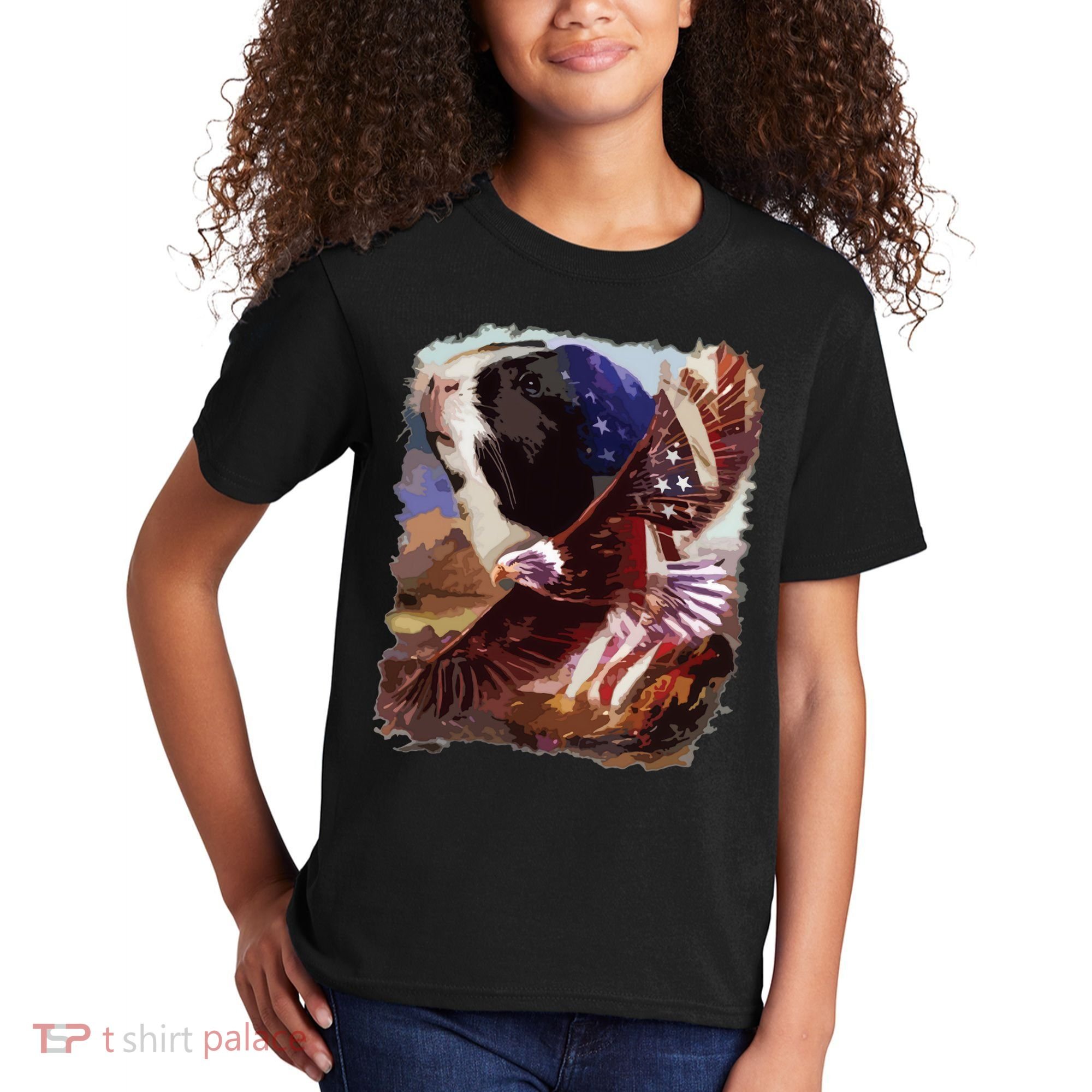 Guinea Pig American Flag 4th July Independence Eagle Kids T-Shirt