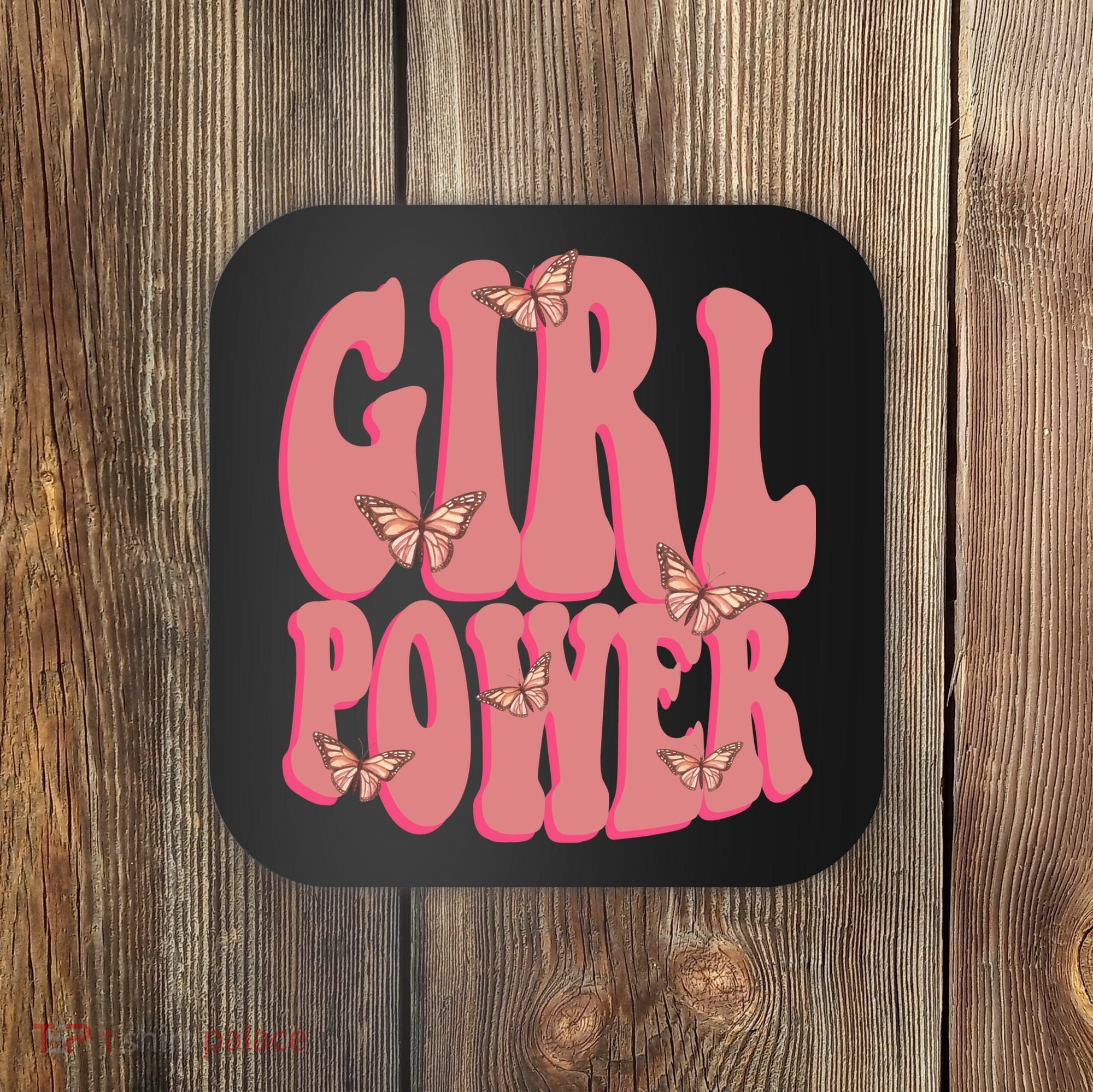 Girl Power Butterfly Retro Coaster