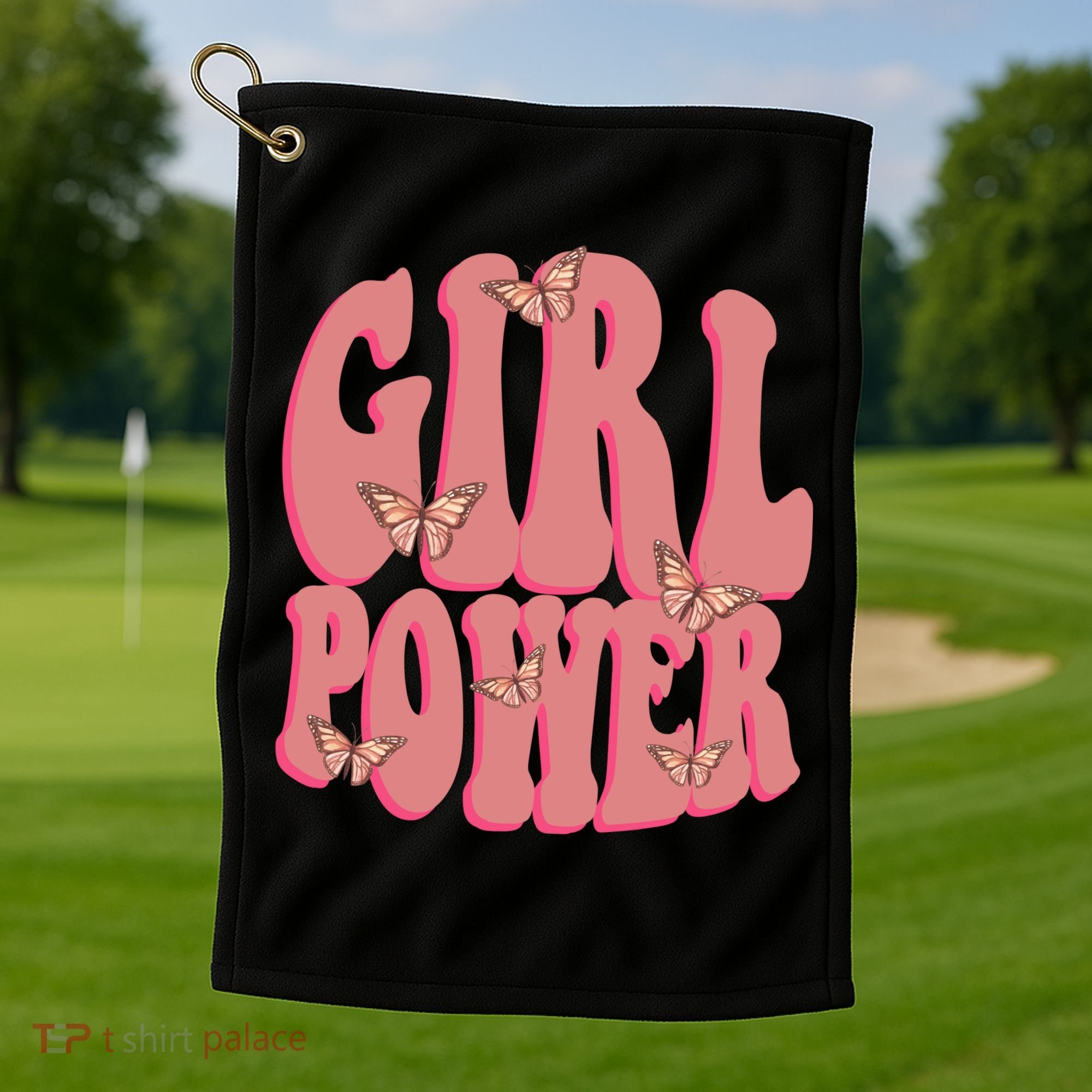 Girl Power Butterfly Retro Golf Towel