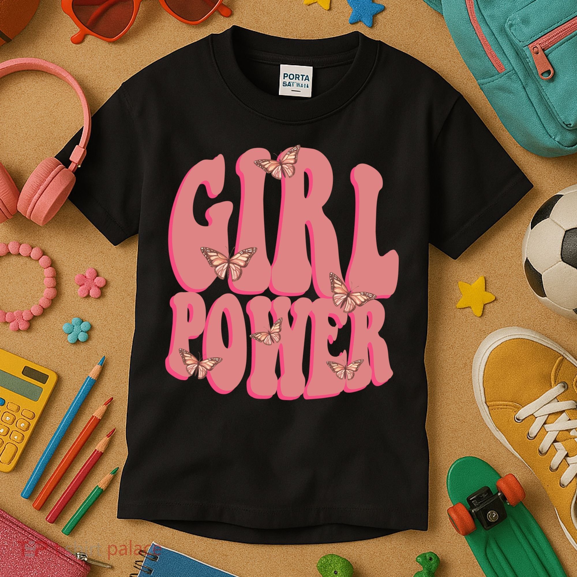 Girl Power Butterfly Retro Kids T-Shirt