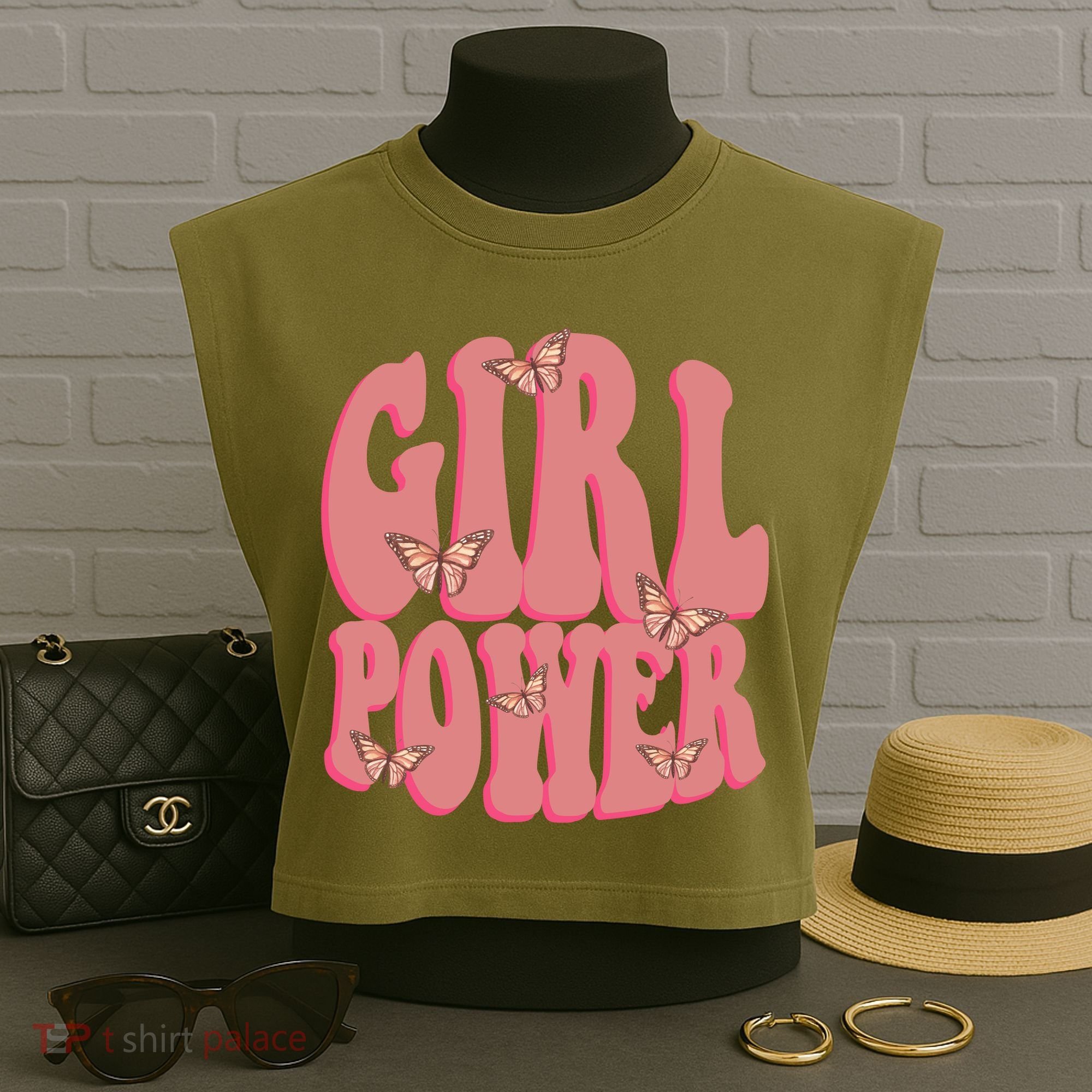 Girl Power Butterfly Retro Garment-Dyed Women's Muscle Tee