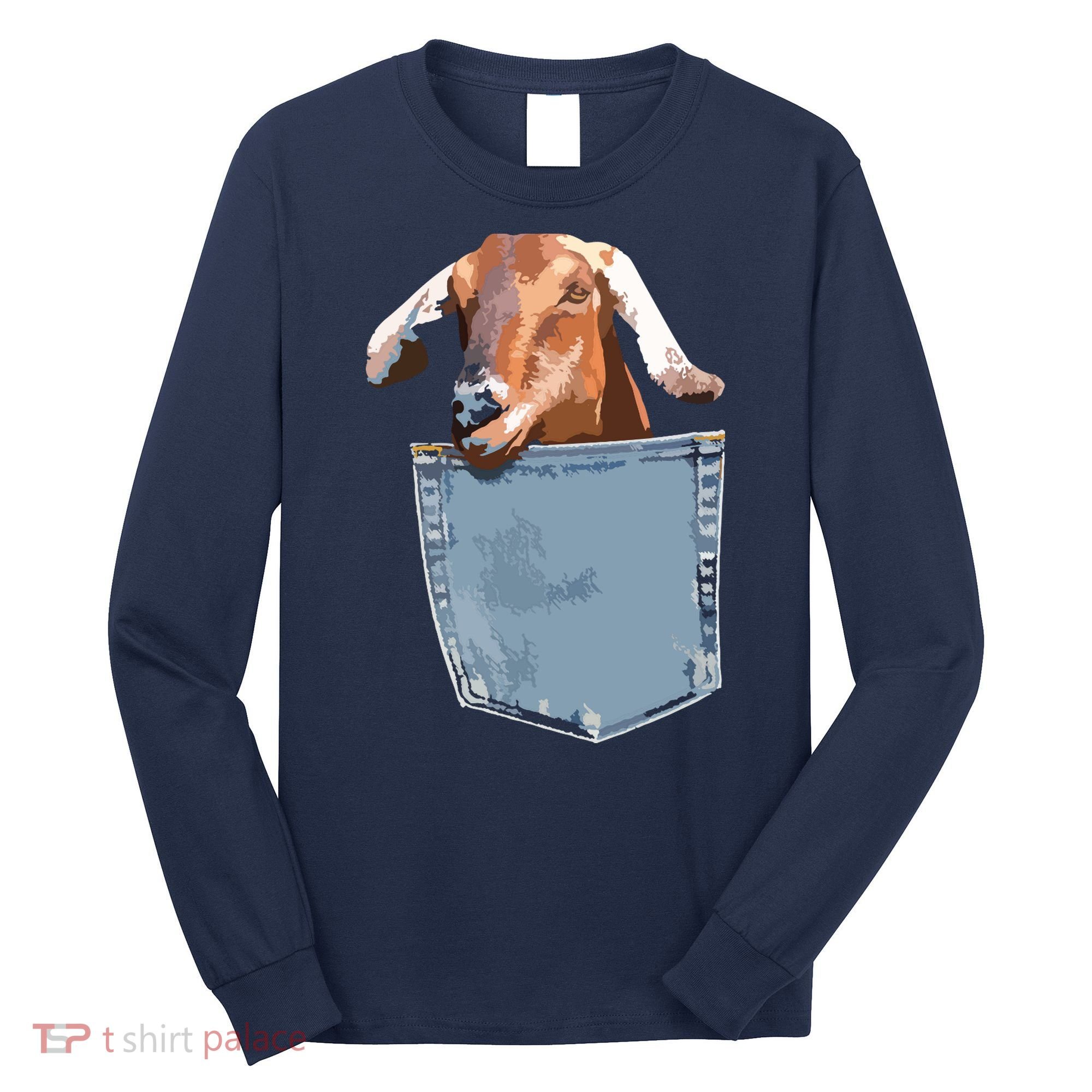 Goat Pocket Baby Goat Peeking Funny Goat Animal Long Sleeve Shirt