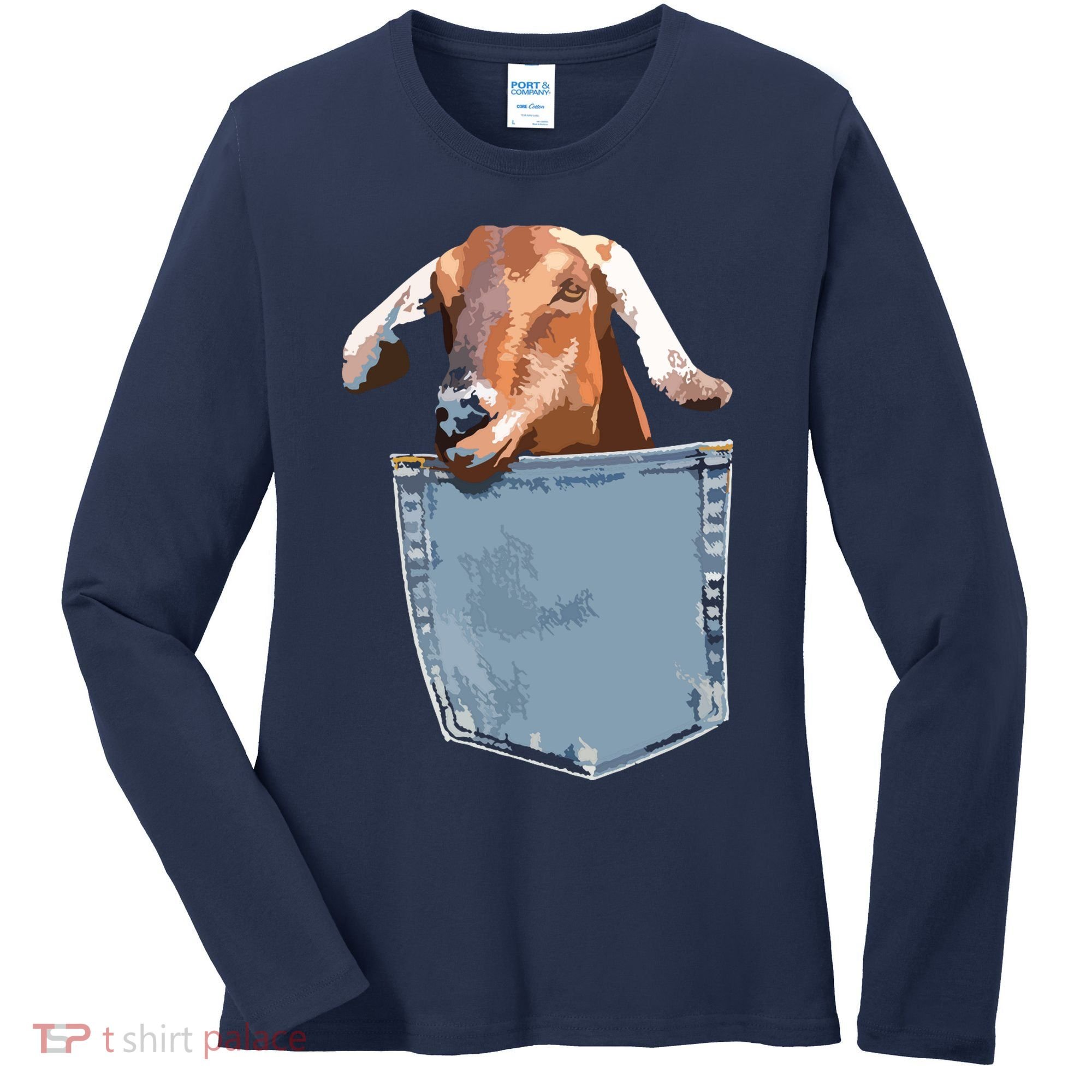 Goat Pocket Baby Goat Peeking Funny Goat Animal Women's Long Sleeve Shirt