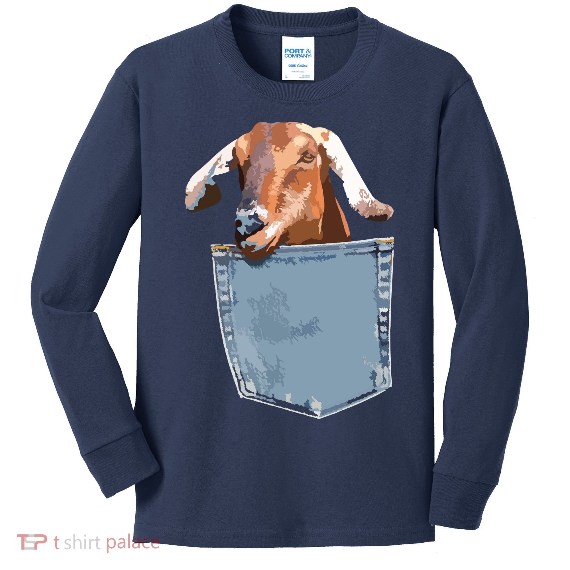 Goat Pocket Baby Goat Peeking Funny Goat Animal Kids Long Sleeve Shirt