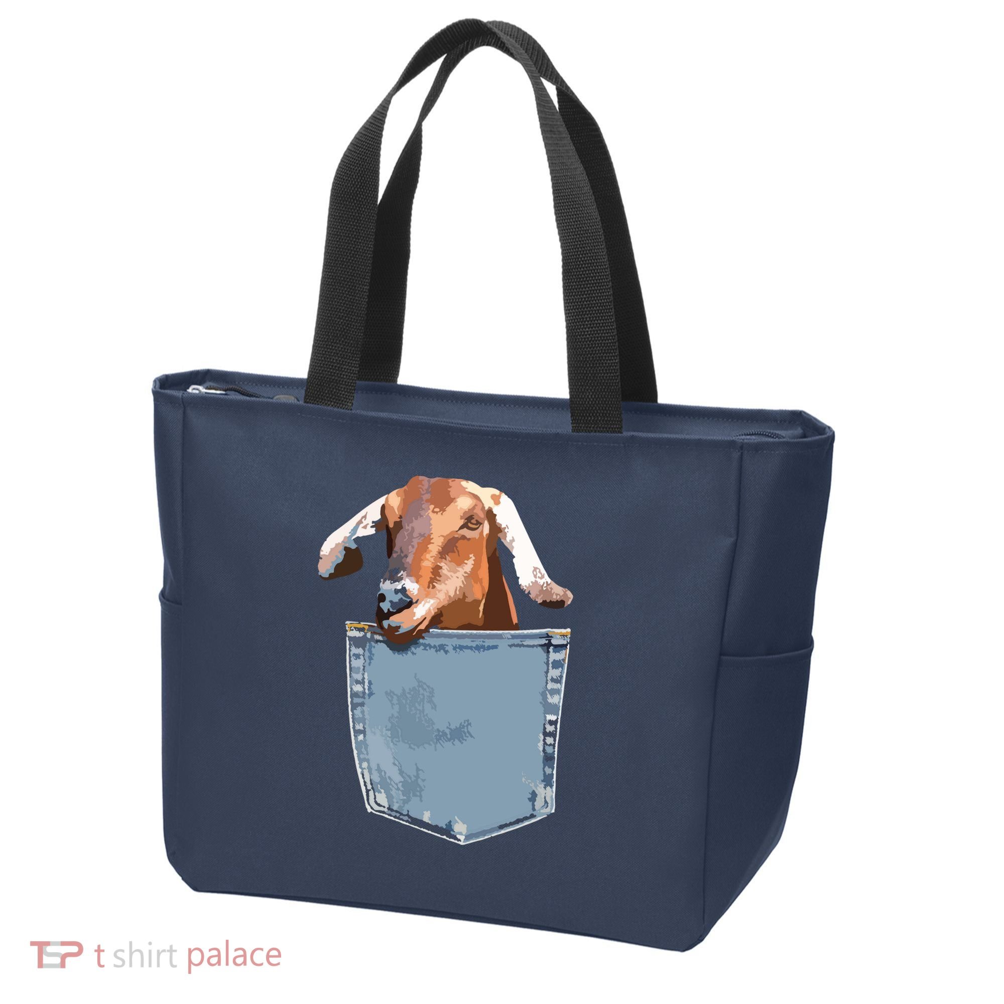 Goat Pocket Baby Goat Peeking Funny Goat Animal Tote Bag