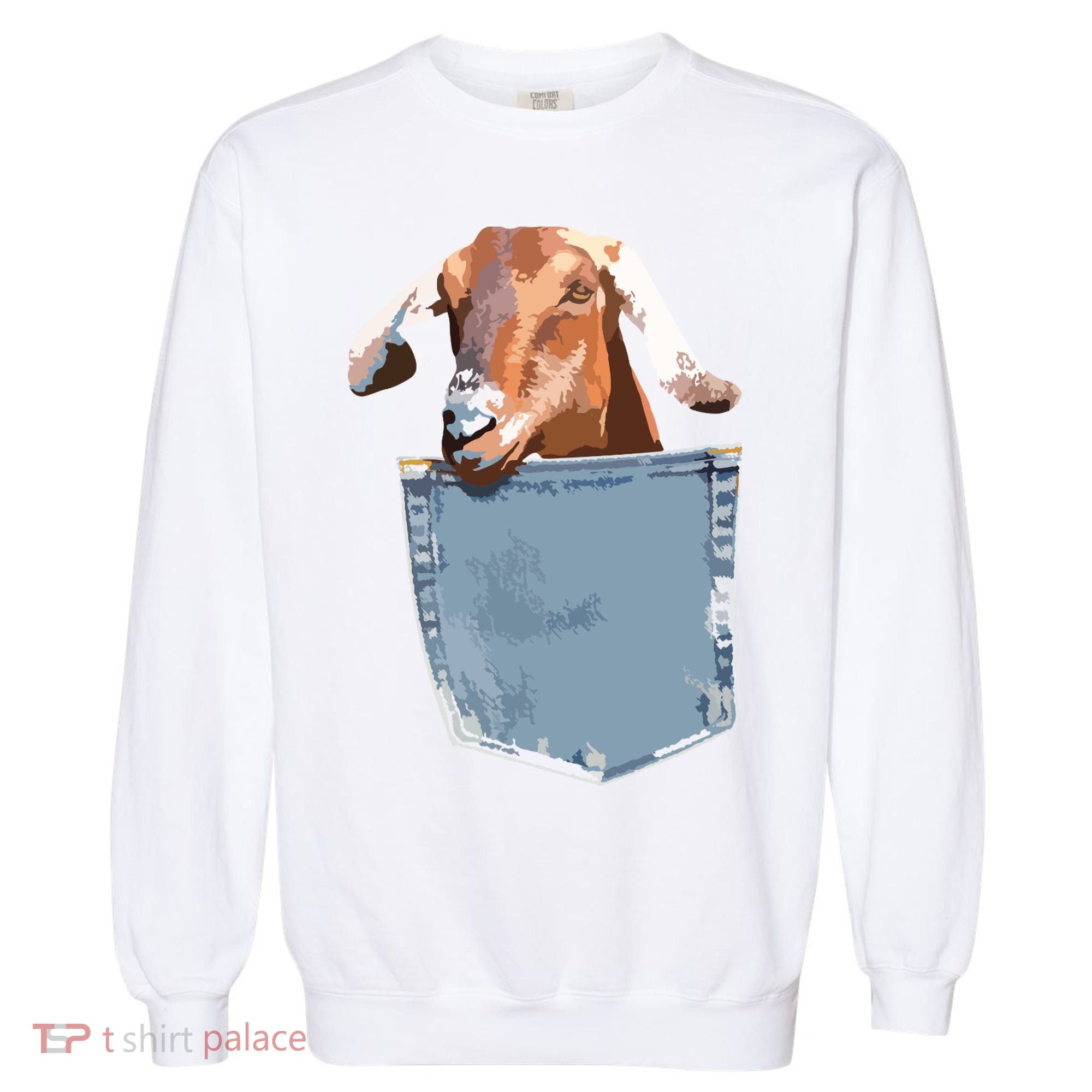 Goat Pocket Baby Goat Peeking Funny Goat Animal Garment-Dyed Sweatshirt