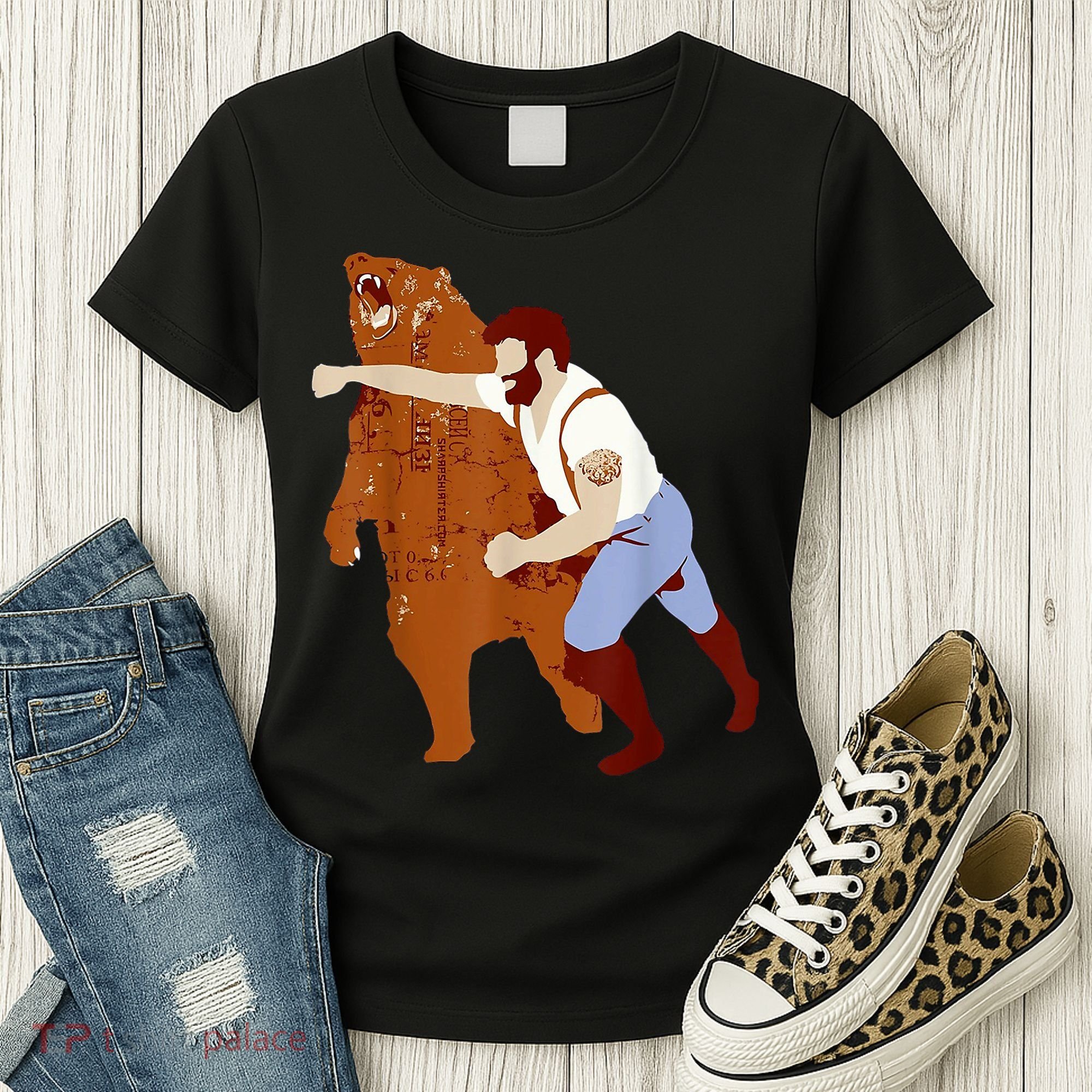 Guy Punching Bear Women's T-Shirt