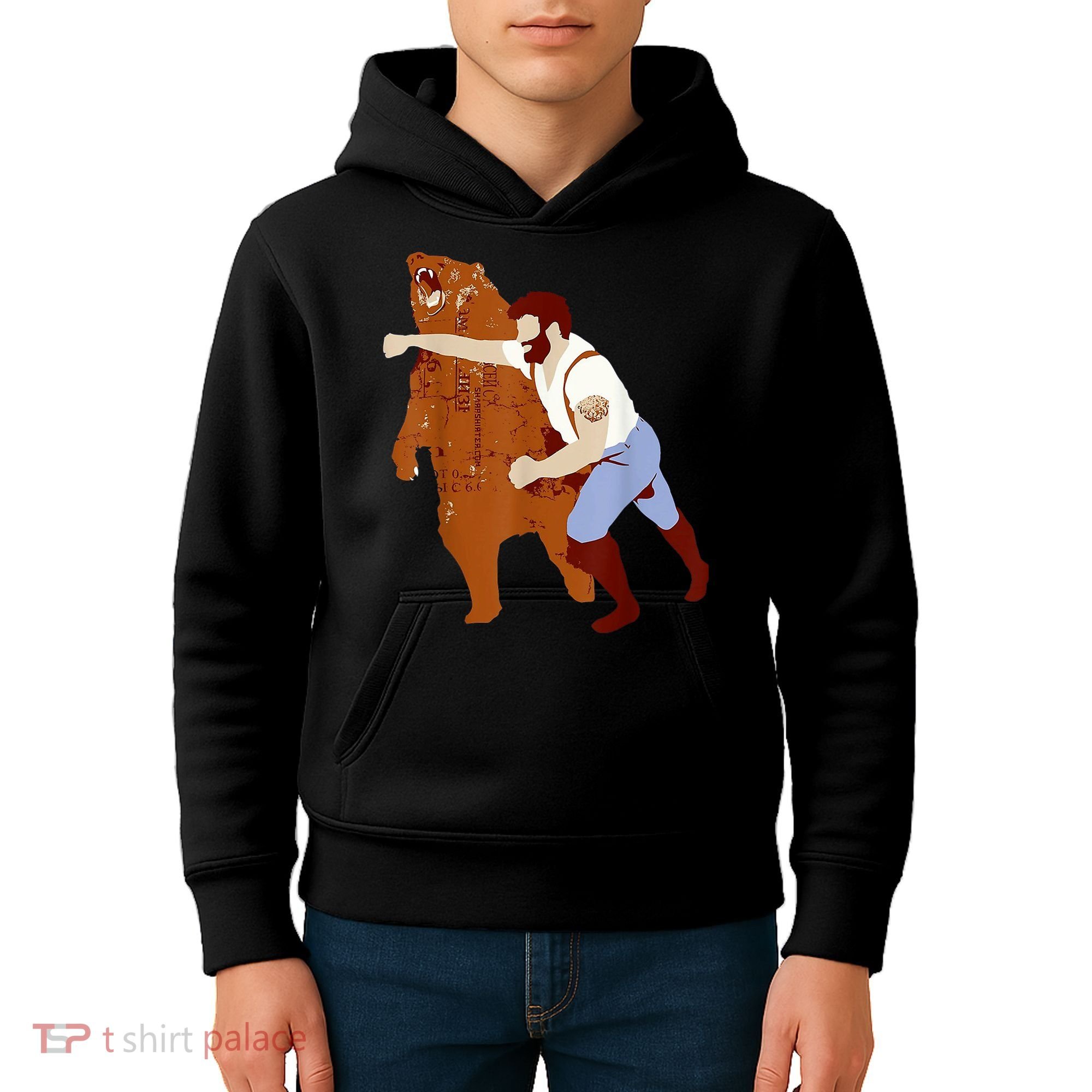 Guy Punching Bear Kids Hoodie