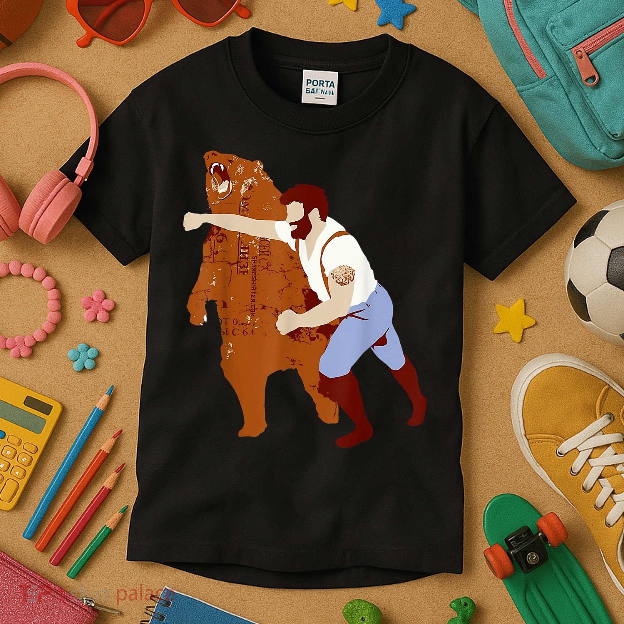 Guy Punching Bear Kids T-Shirt
