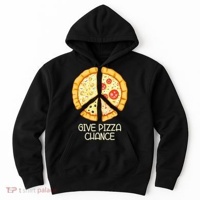 Give Pizza Chance Funny Pizza Pun With Peace Logo Sign Hoodie