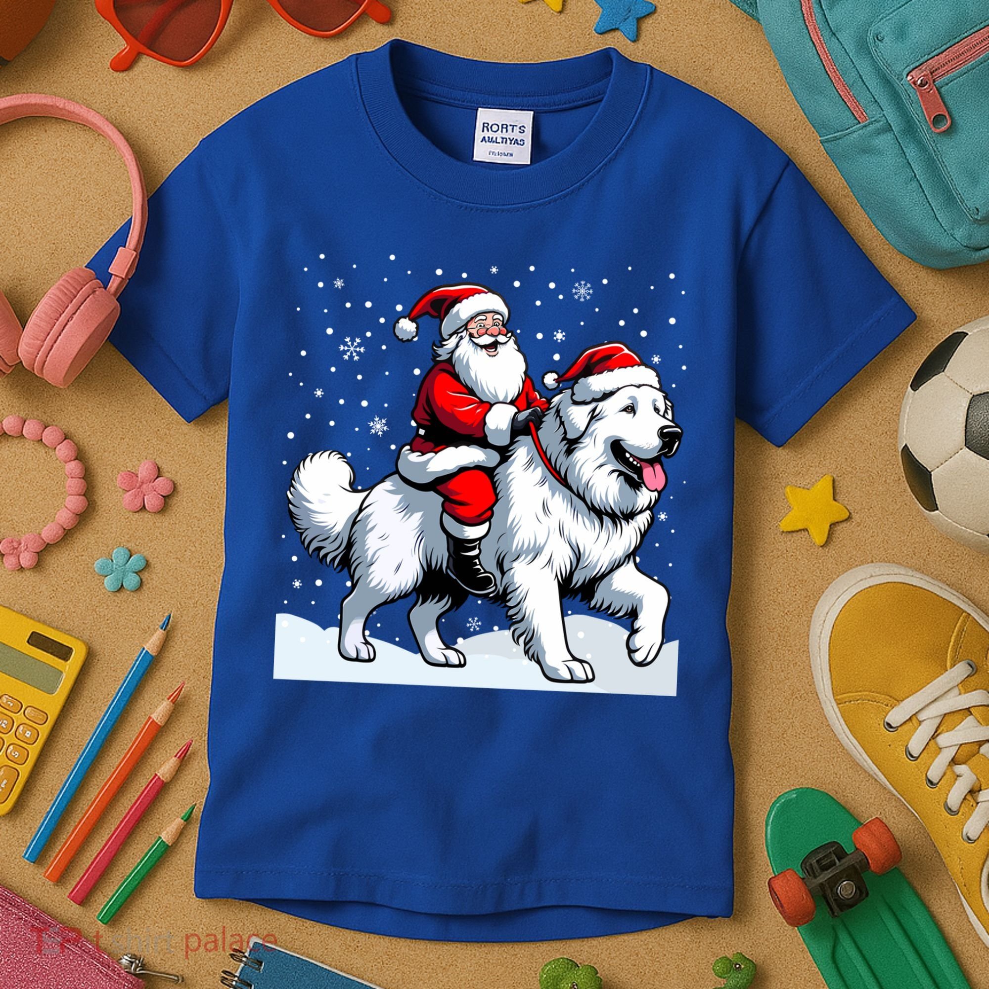 Great Pyrenees Christmas Santa Christmas Great Pyrenees Cute Gift Kids T-Shirt