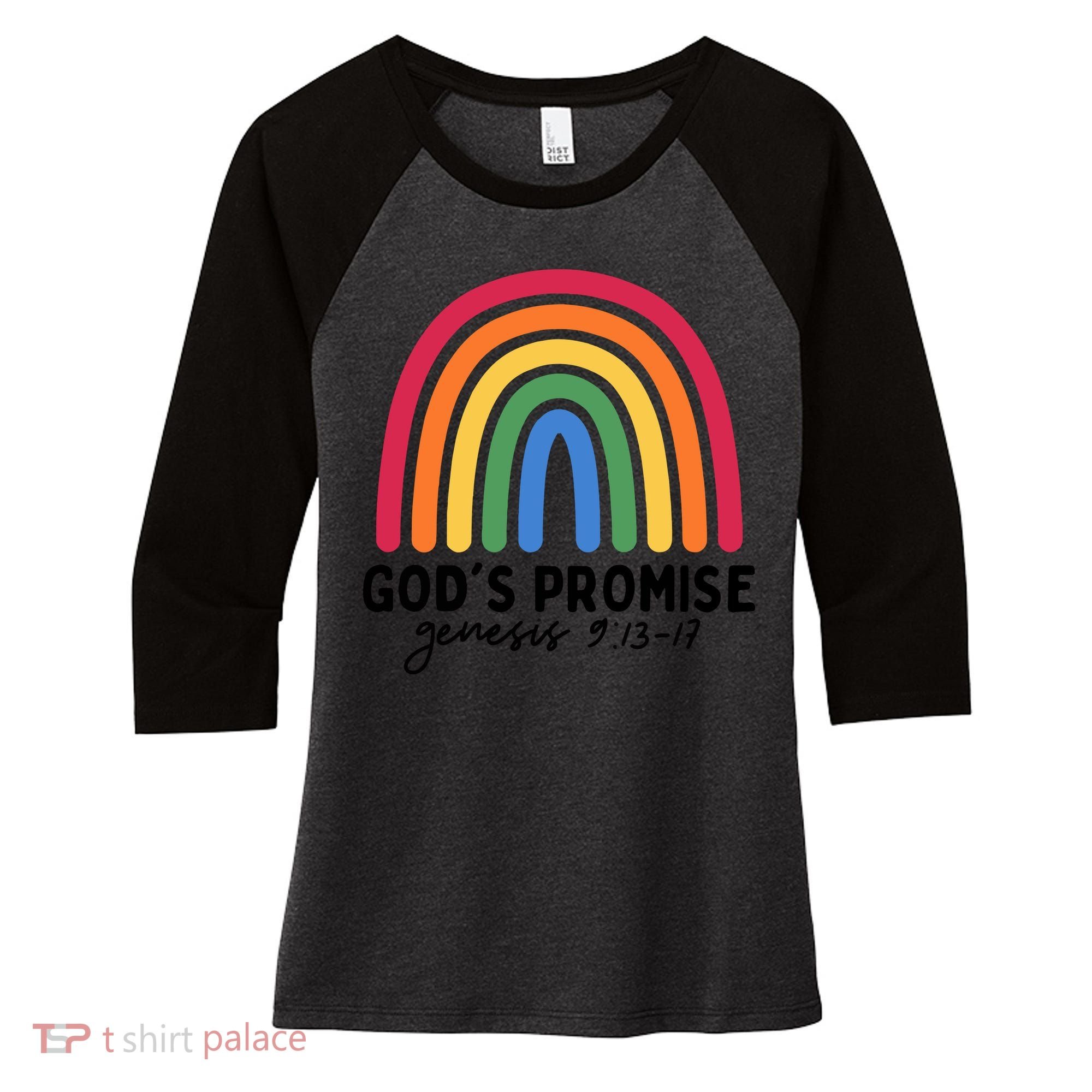 Gods Promise Christian Rainbow Women's Tri-Blend 3/4-Sleeve Raglan Shirt
