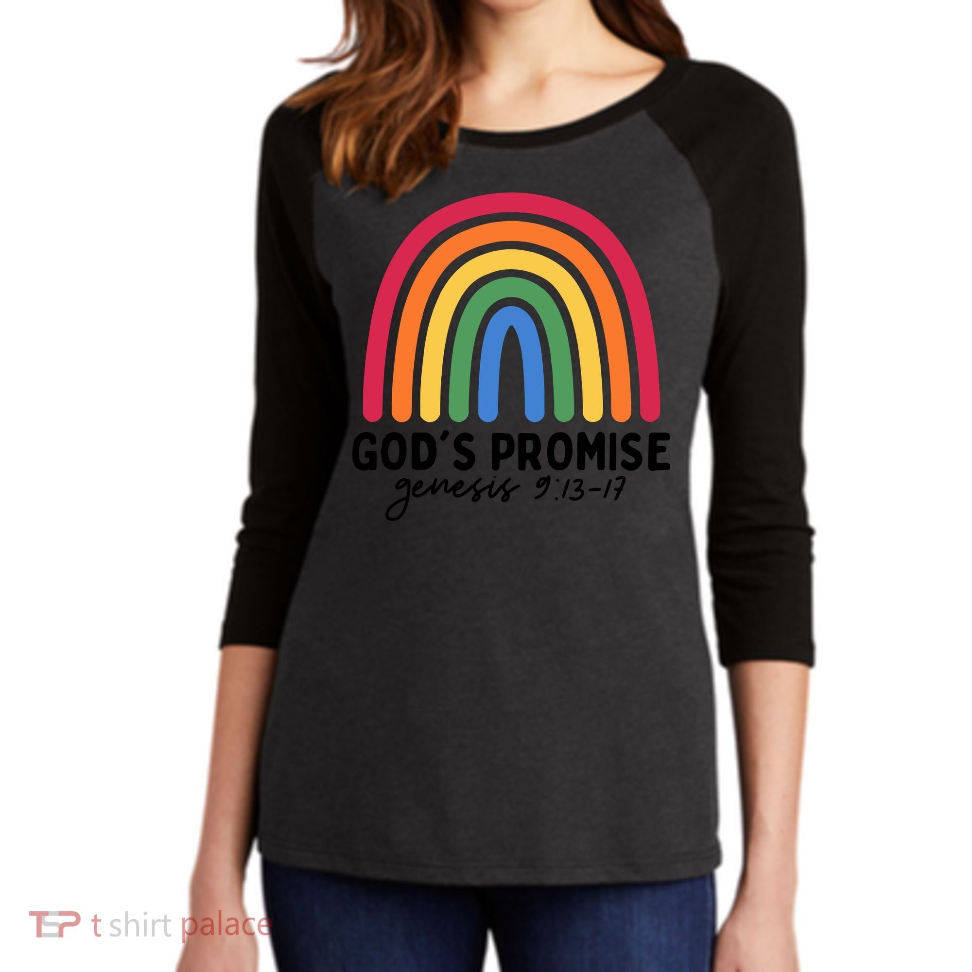 Gods Promise Christian Rainbow Women's Tri-Blend 3/4-Sleeve Raglan Shirt