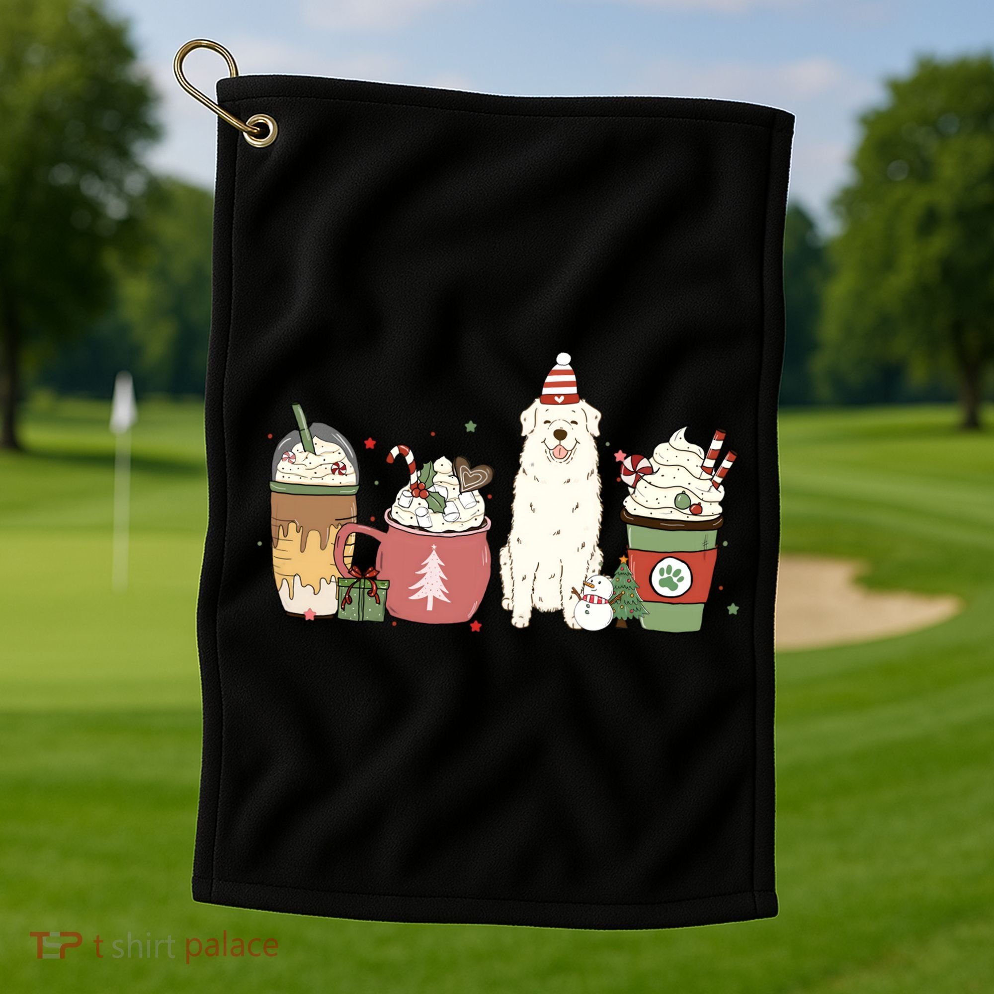 Great Pyrenees Coffee Latte Winter Christmas Dog Mom Holiday Great Gift Golf Towel
