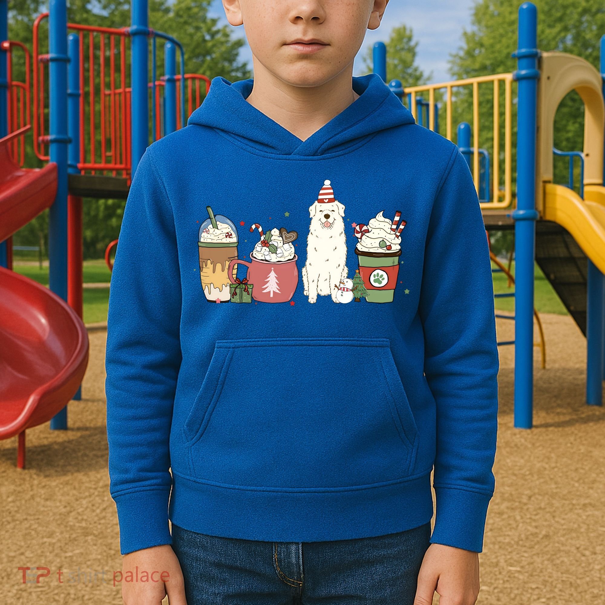 Great Pyrenees Coffee Latte Winter Christmas Dog Mom Holiday Great Gift Kids Hoodie