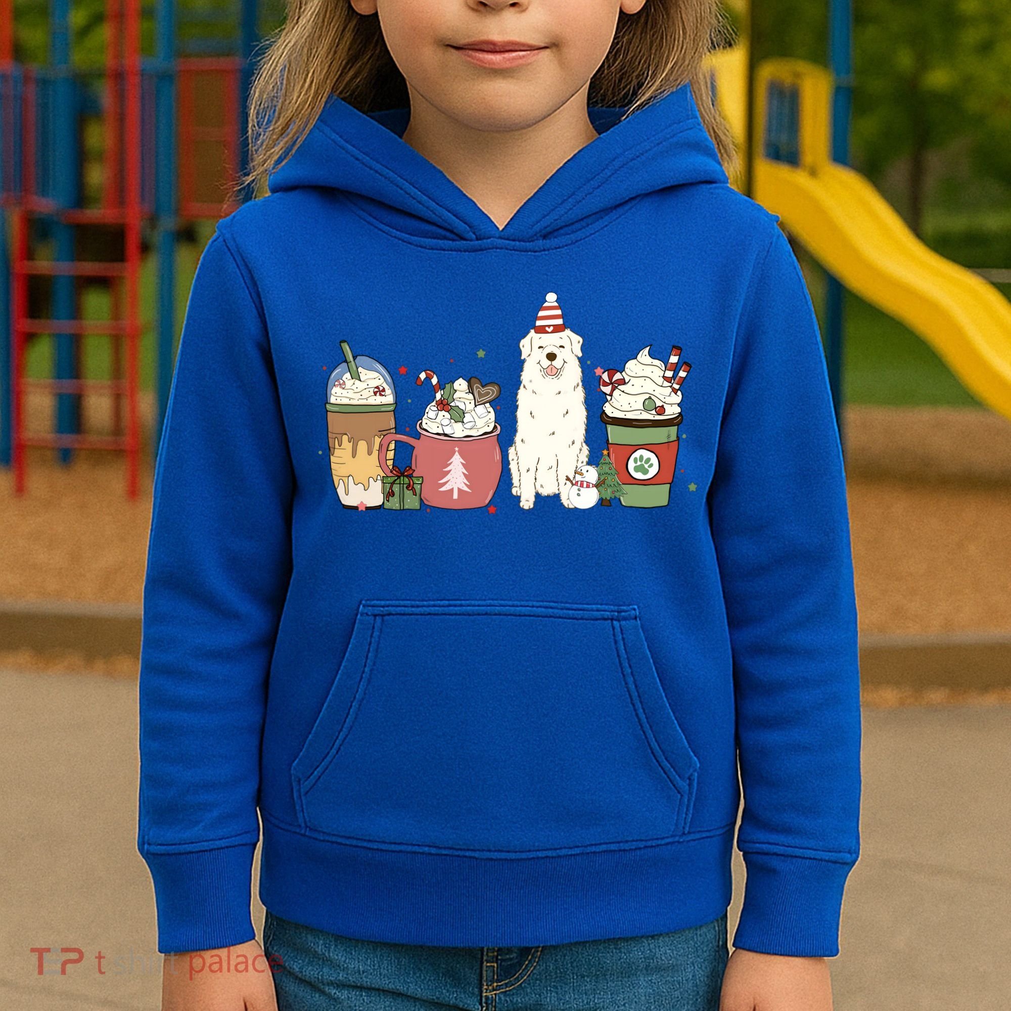 Great Pyrenees Coffee Latte Winter Christmas Dog Mom Holiday Great Gift Kids Hoodie