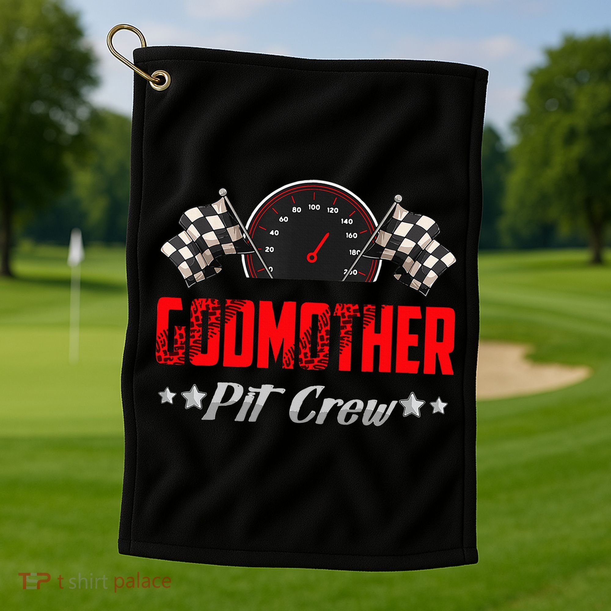 Godmother Pit Crew Birthday Racing Car Family Matching Race Golf Towel