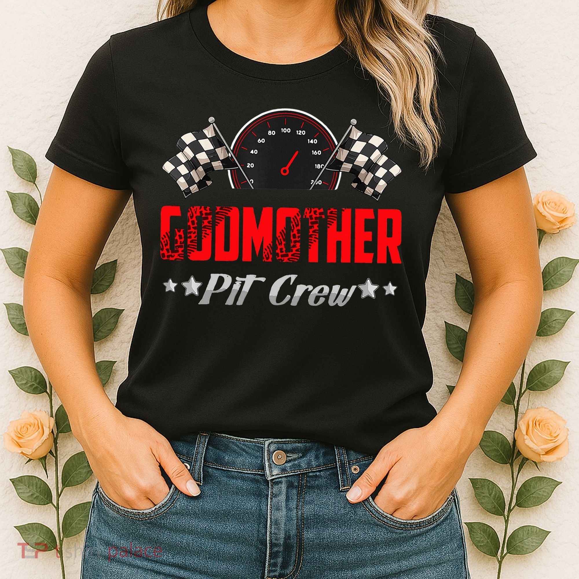 Godmother Pit Crew Birthday Racing Car Family Matching Race Women's T-Shirt
