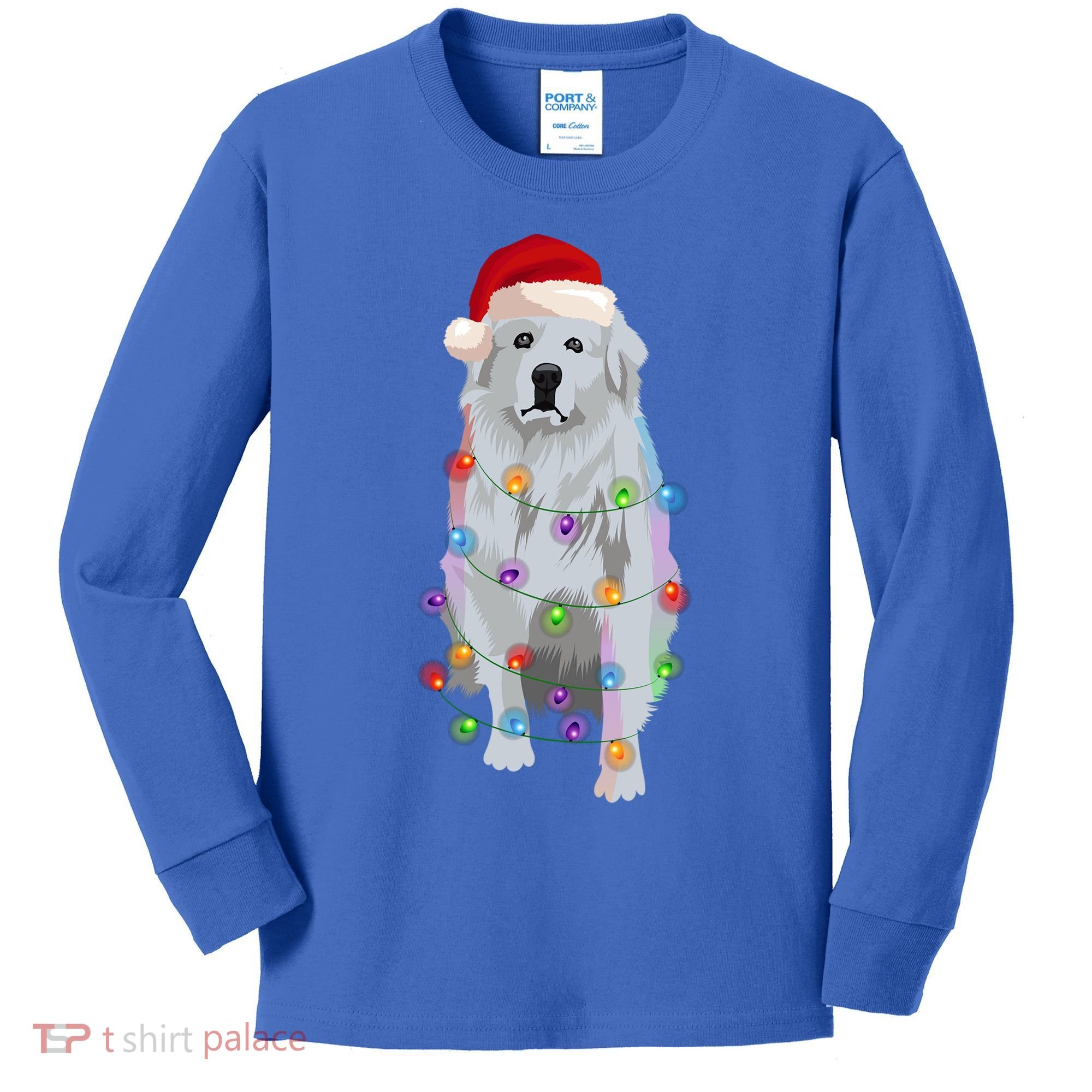 Great Pyrenees Christmas Lights Xmas Patou Pyrenean Gift Kids Long Sleeve Shirt