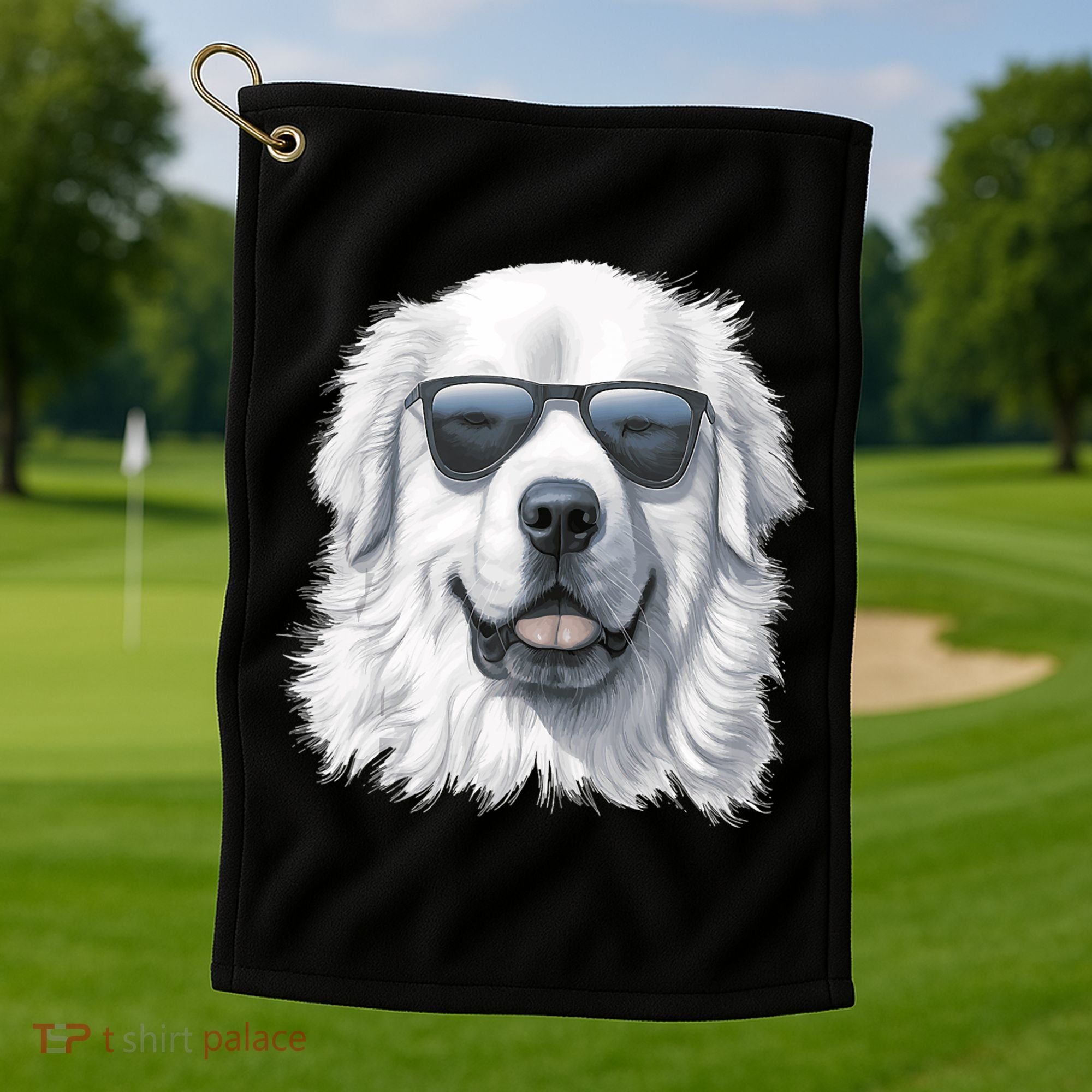 Great Pyrenees Dog With Sunglasses Great Pyrenees Golf Towel