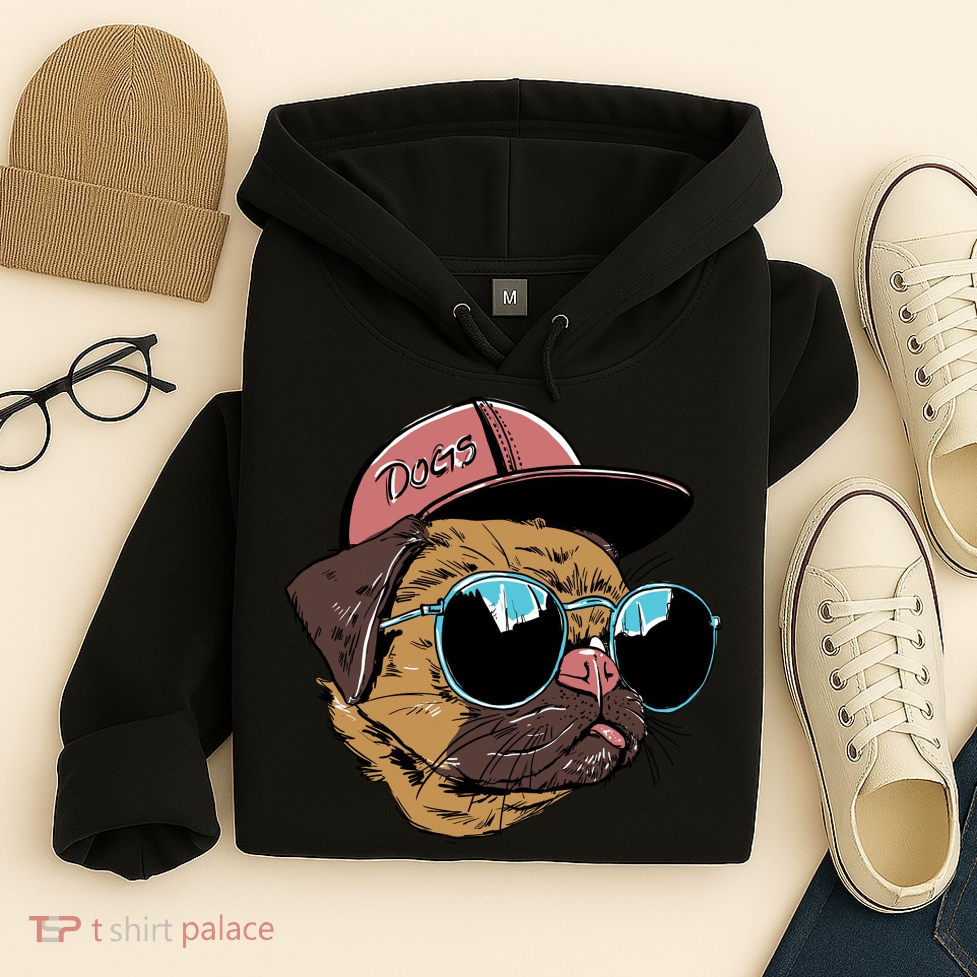 Gangster Pug Dog Hipster Cool Shades Hoodie