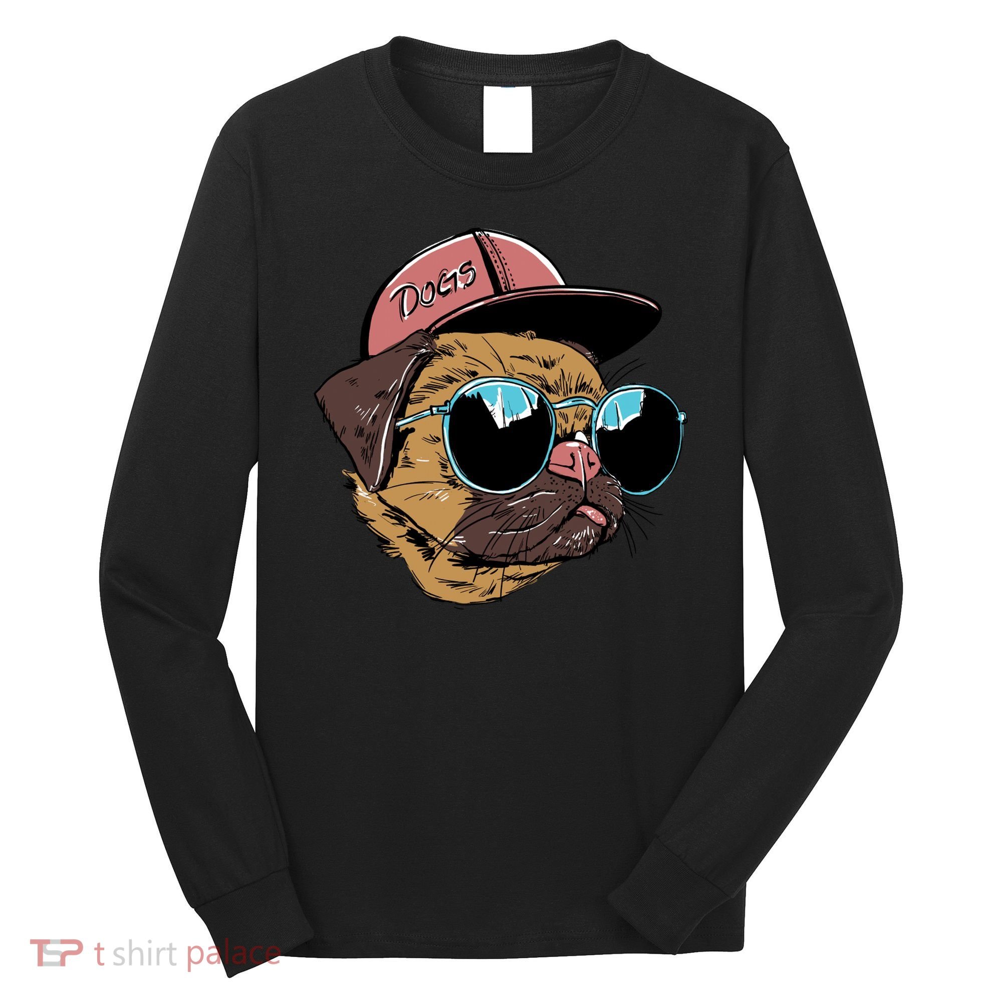Gangster Pug Dog Hipster Cool Shades Long Sleeve Shirt