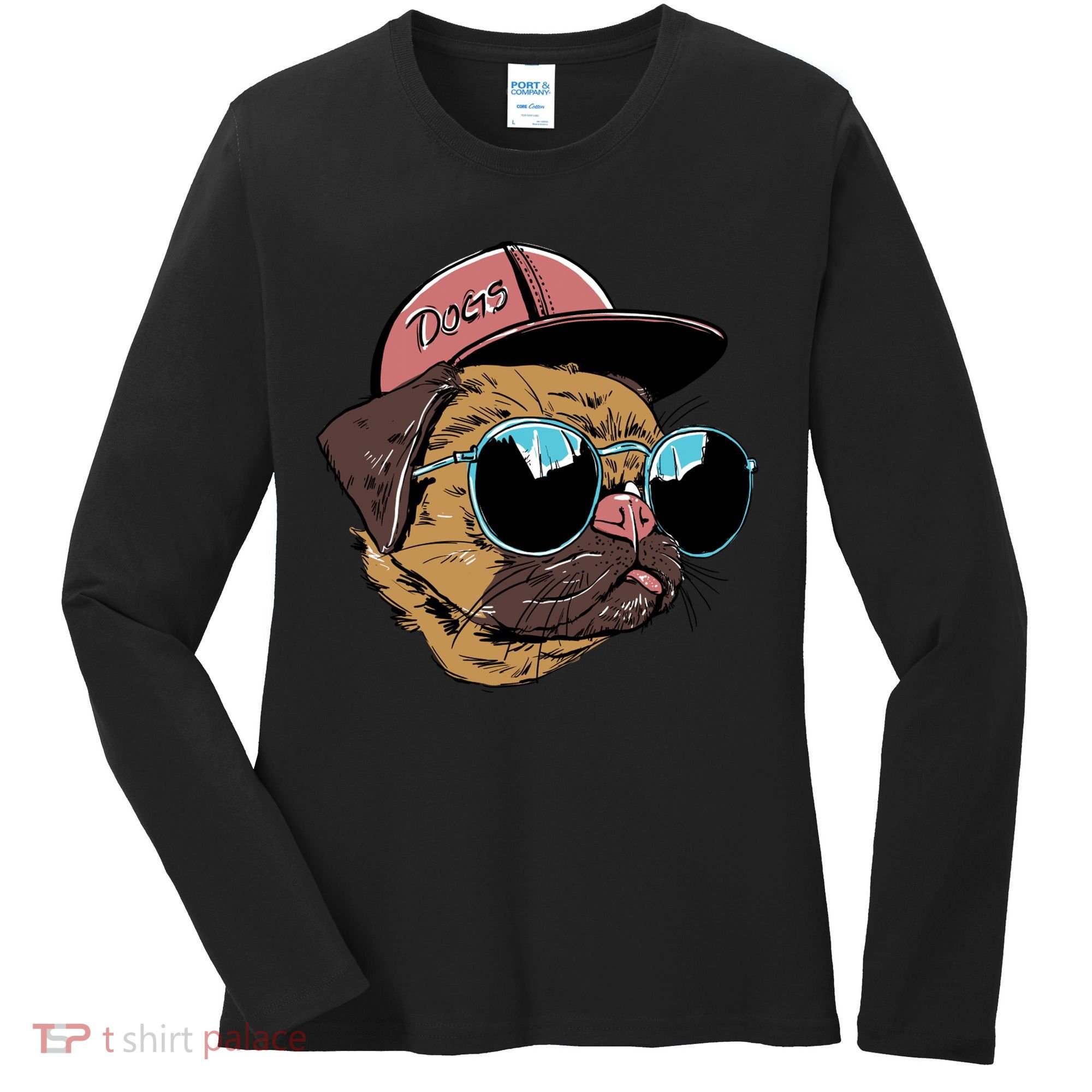 Gangster Pug Dog Hipster Cool Shades Women's Long Sleeve Shirt