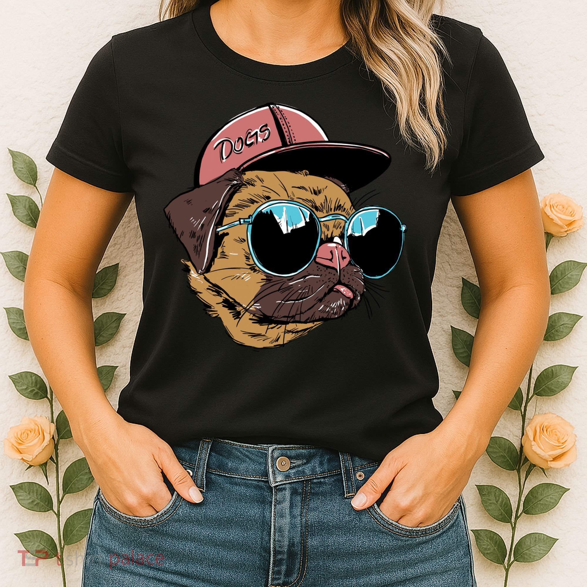 Gangster Pug Dog Hipster Cool Shades Women's T-Shirt