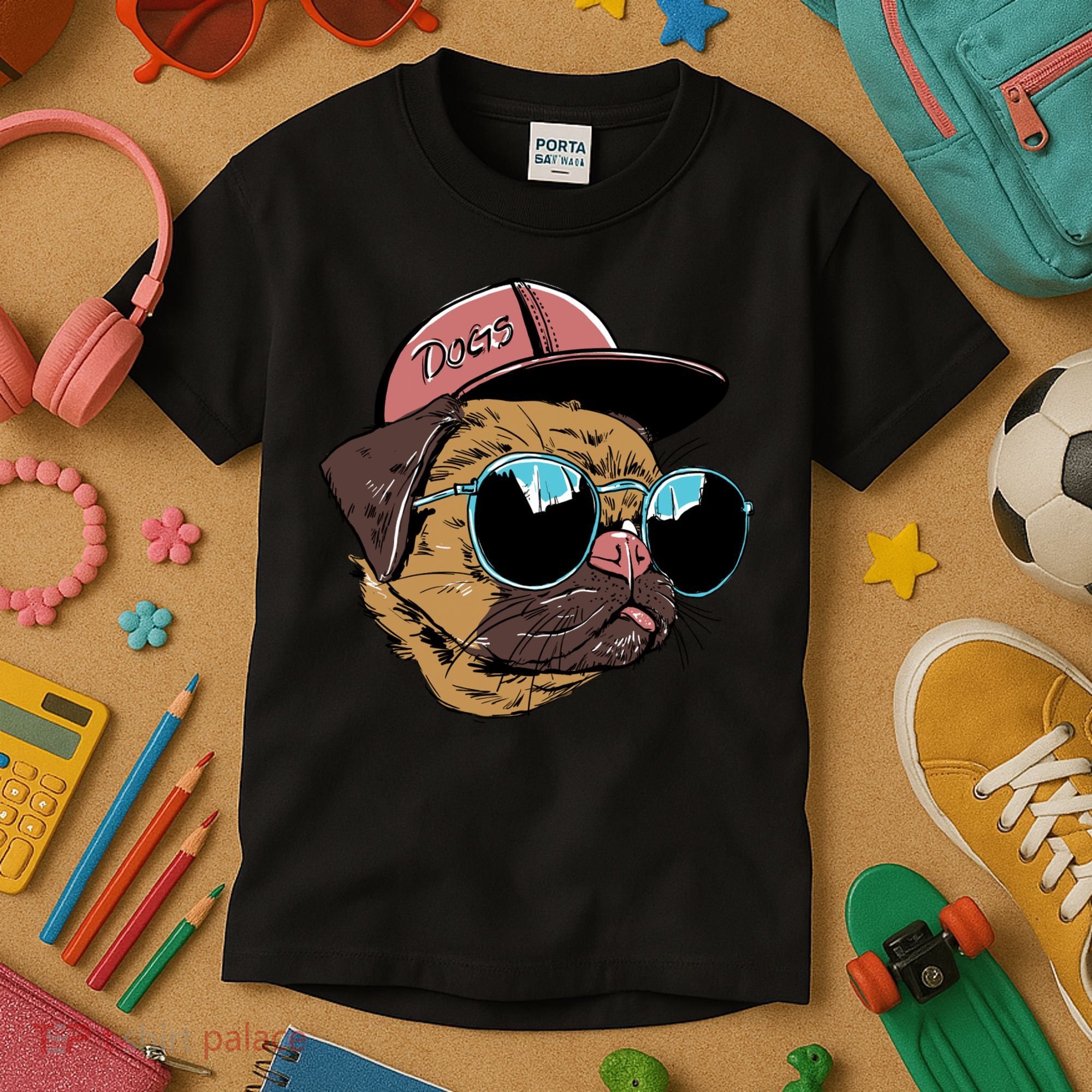 Gangster Pug Dog Hipster Cool Shades Kids T-Shirt